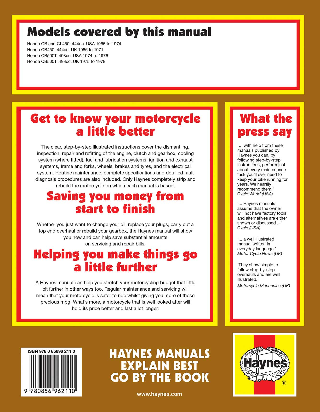 Honda CB500 & 450 Twins (1965-1978) Haynes Repair Manual