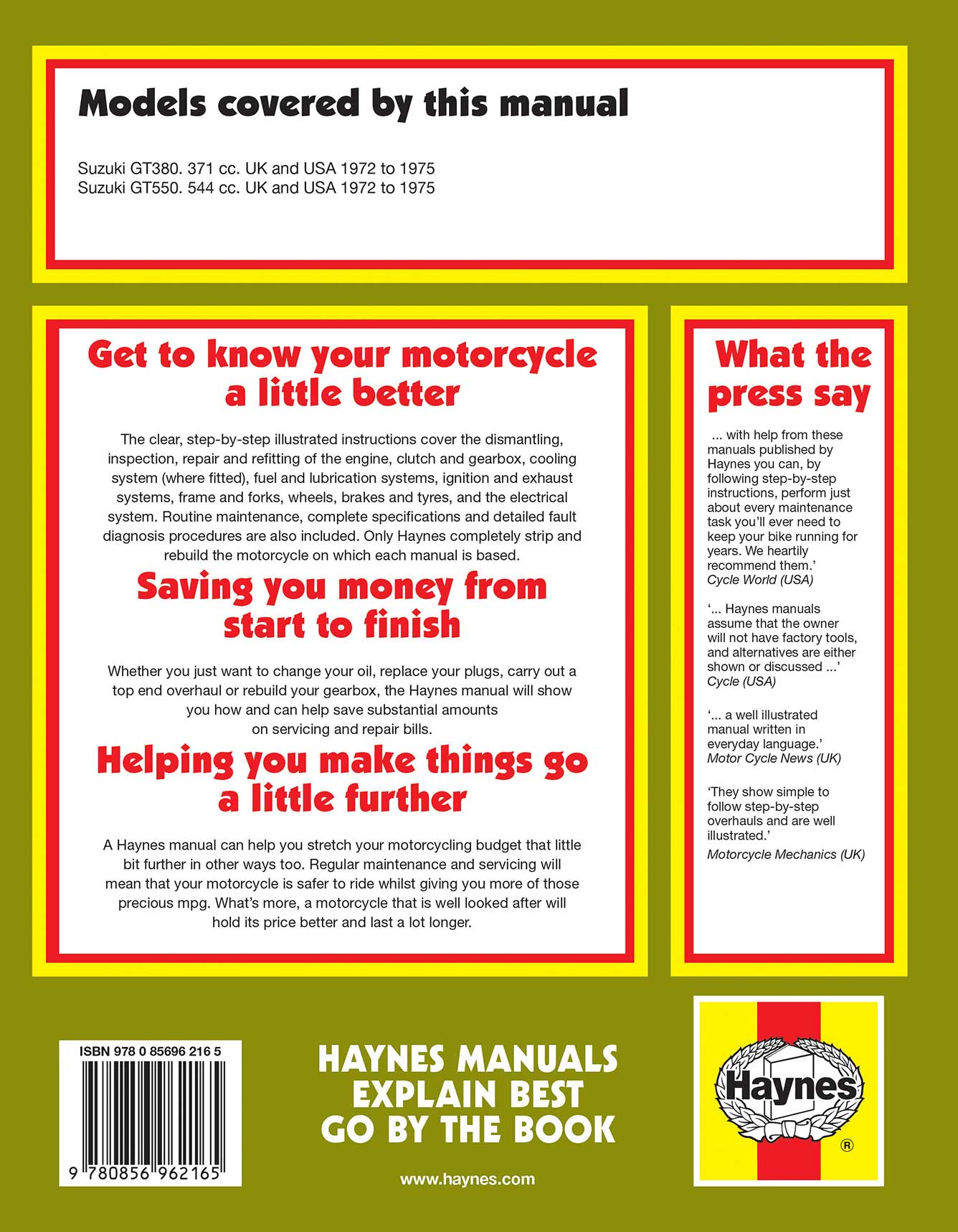 Suzuki GT380 & GT550 (1972-1975) Haynes Repair Manual
