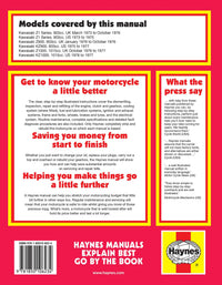 Kawasaki 900 & 1000 Fours (1973-1977) Haynes Repair Manual Printed Book Back Cover