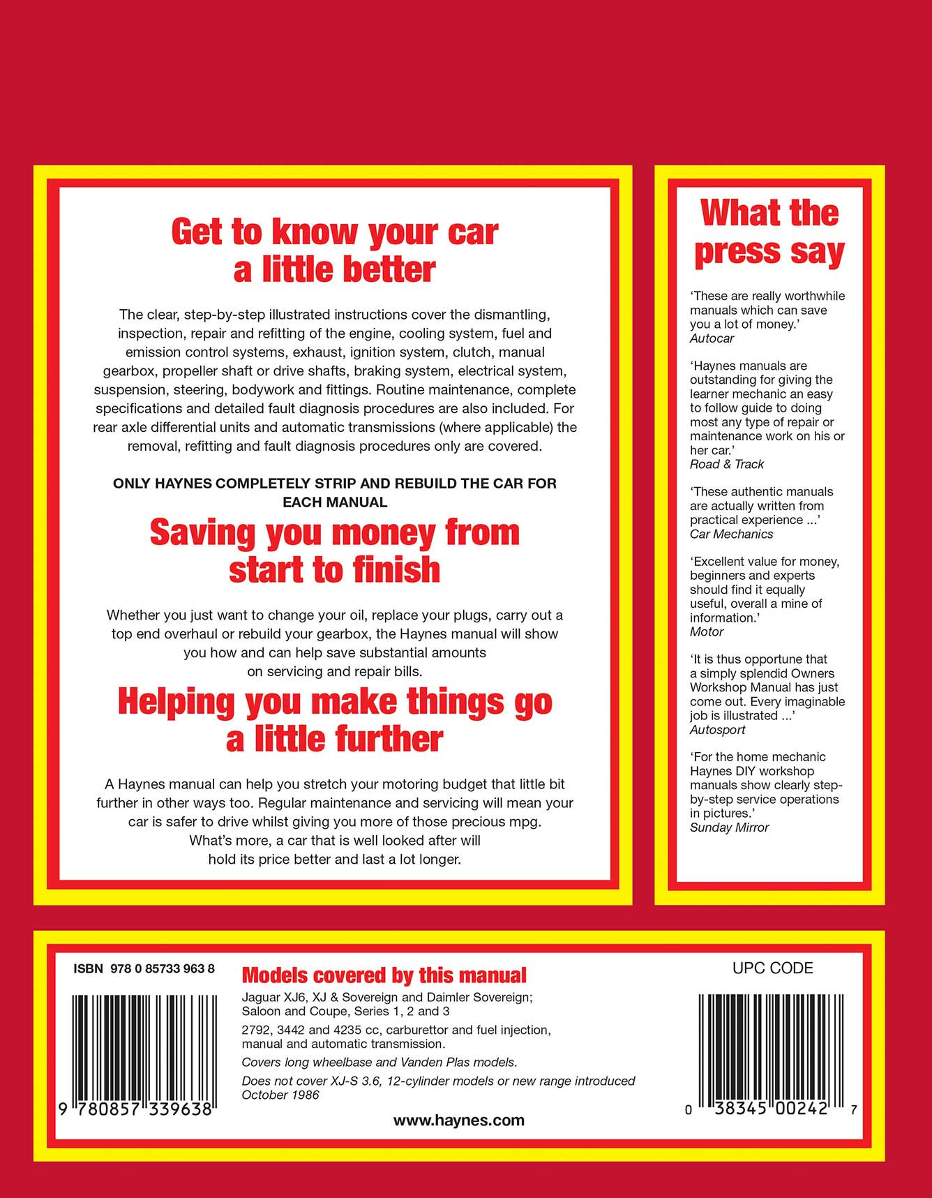 Jaguar XJ6, XJ & Sovereign; Daimler Sovereign (1968-Oct 1986