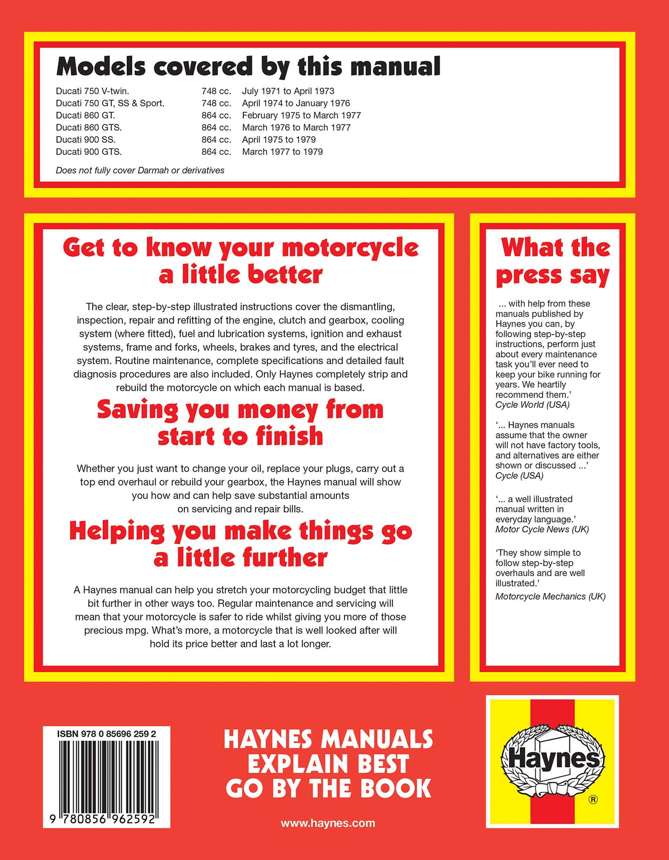 Ducati V-Twins (1971-1979) Haynes Repair Manual Printed Book Back Cover