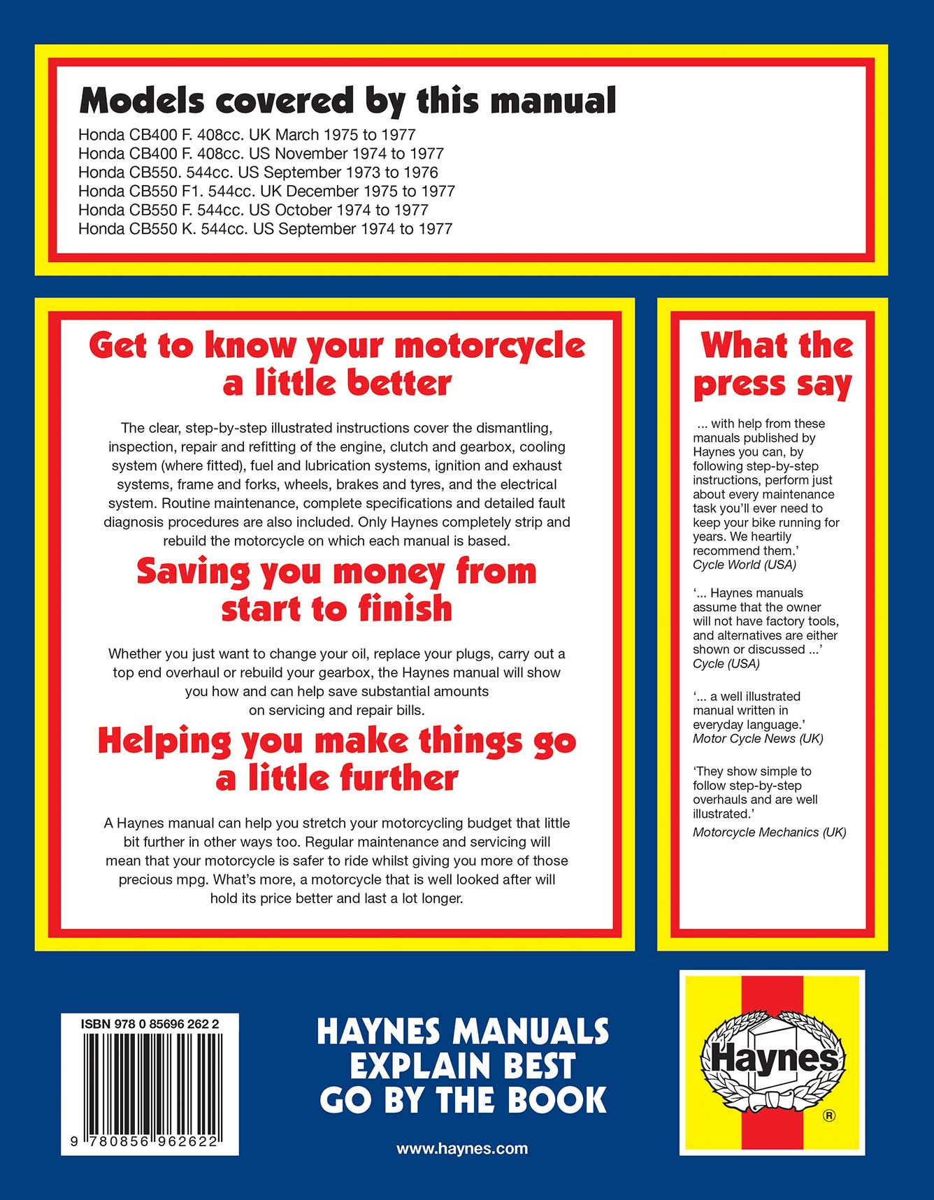 Honda CB400 & CB550 Fours (1973-1977) Haynes Repair Manual