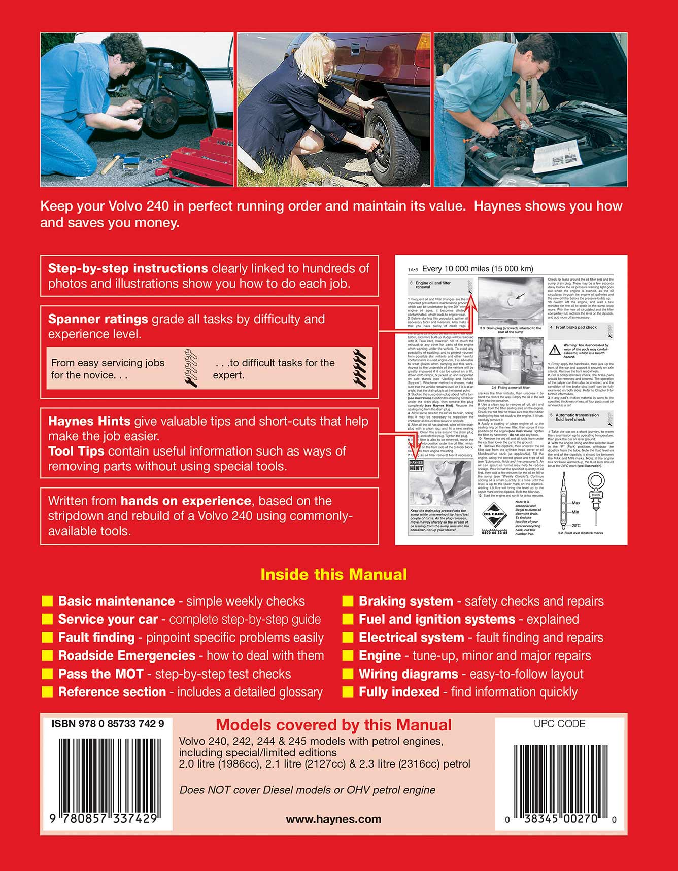 Volvo 240 Series Petrol (1974-1993) Haynes Repair Manual Printed Book Back Cover