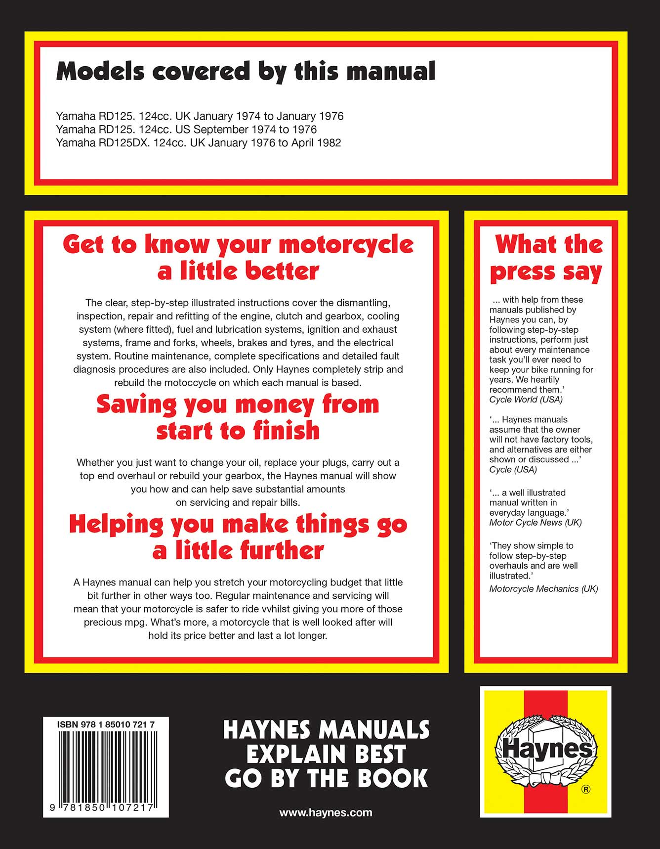 Yamaha RD125 Twins (1974-1982) Haynes Repair Manual