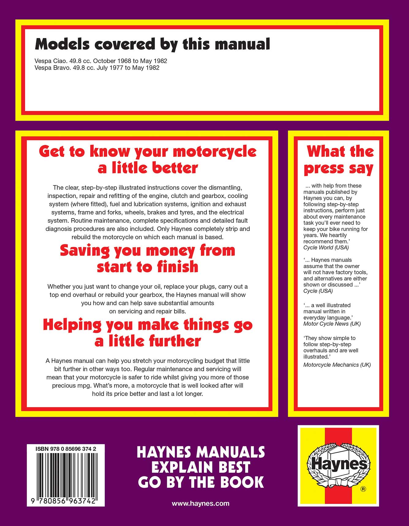 Vespa Ciao & Bravo (1968-1982) Haynes Repair Manual