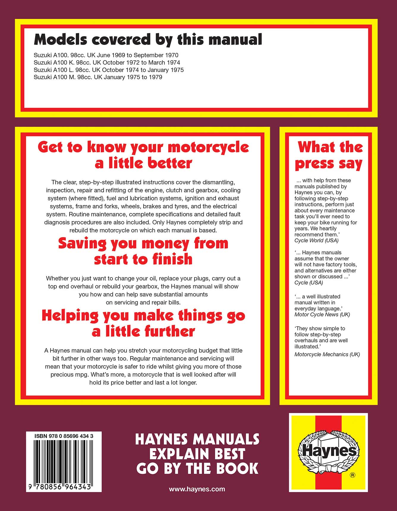 Suzuki A100 (1969-1979) Haynes Repair Manual