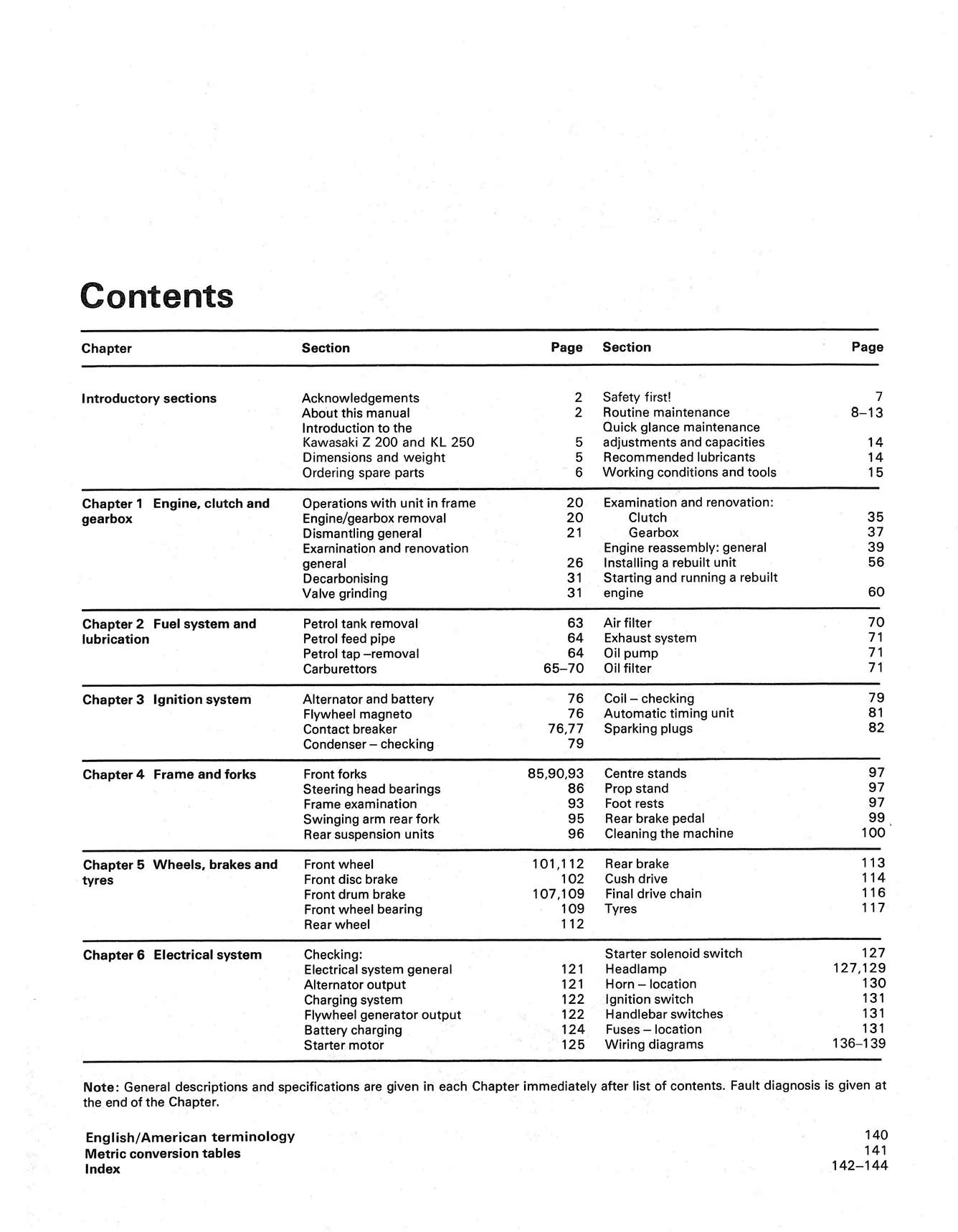 Kawasaki Z200 & Kl250 Singles 1977 Haynes Repair Manual