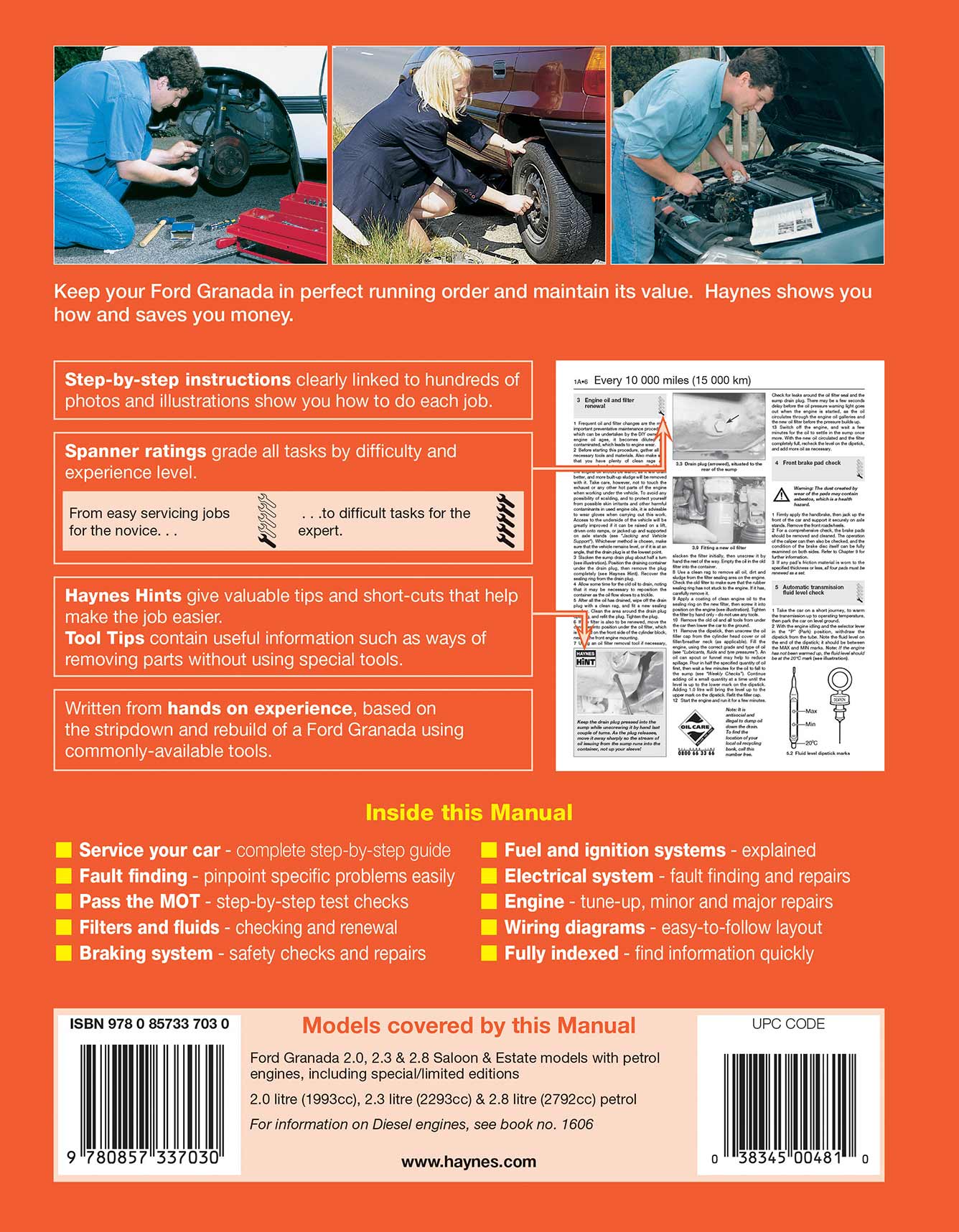 Ford Granada Petrol (Sept 1977-Feb 1985) Haynes Repair Manual Printed Book Back Cover