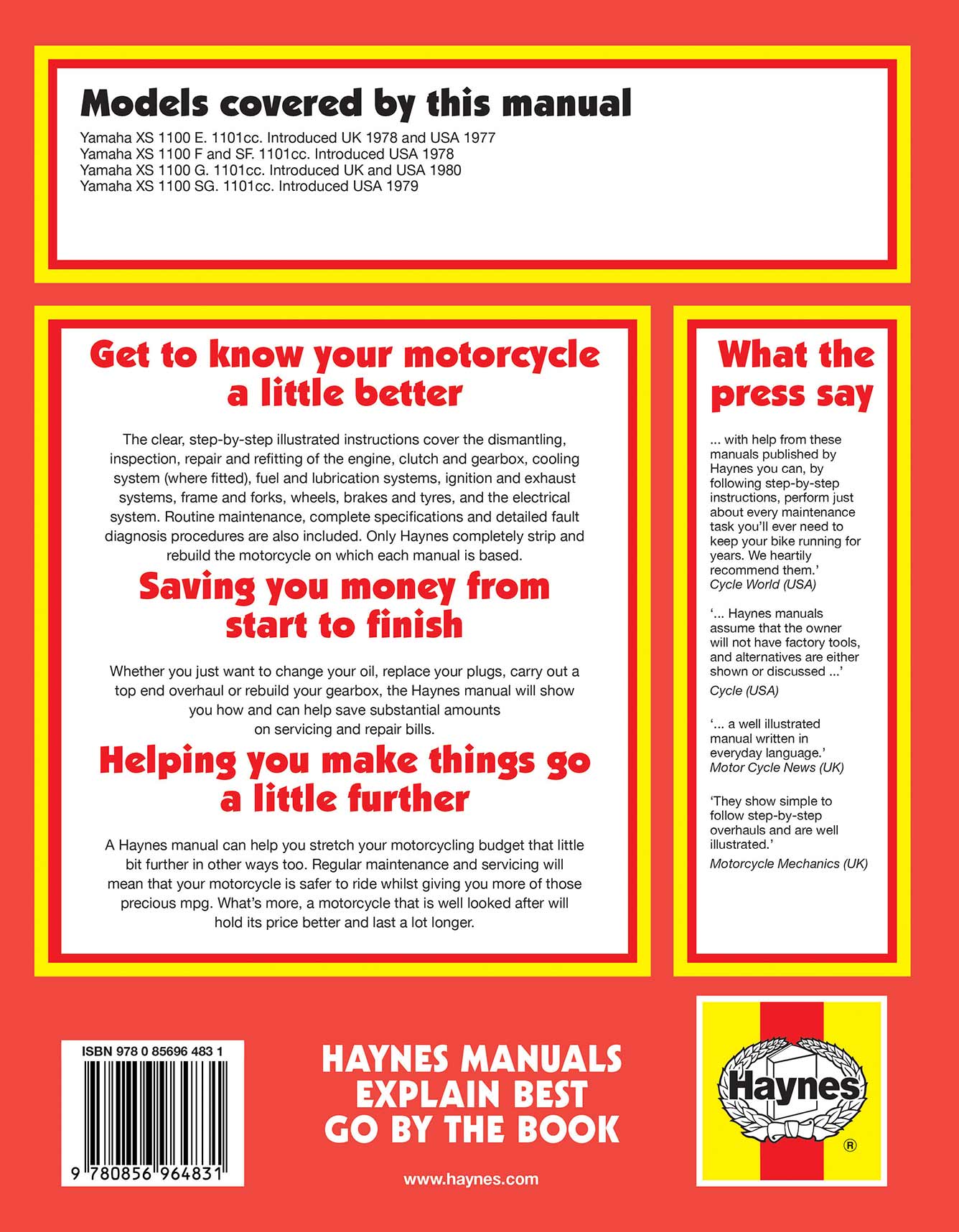 Yamaha Xs1100 Fours (1977-1980) Haynes Repair Manual