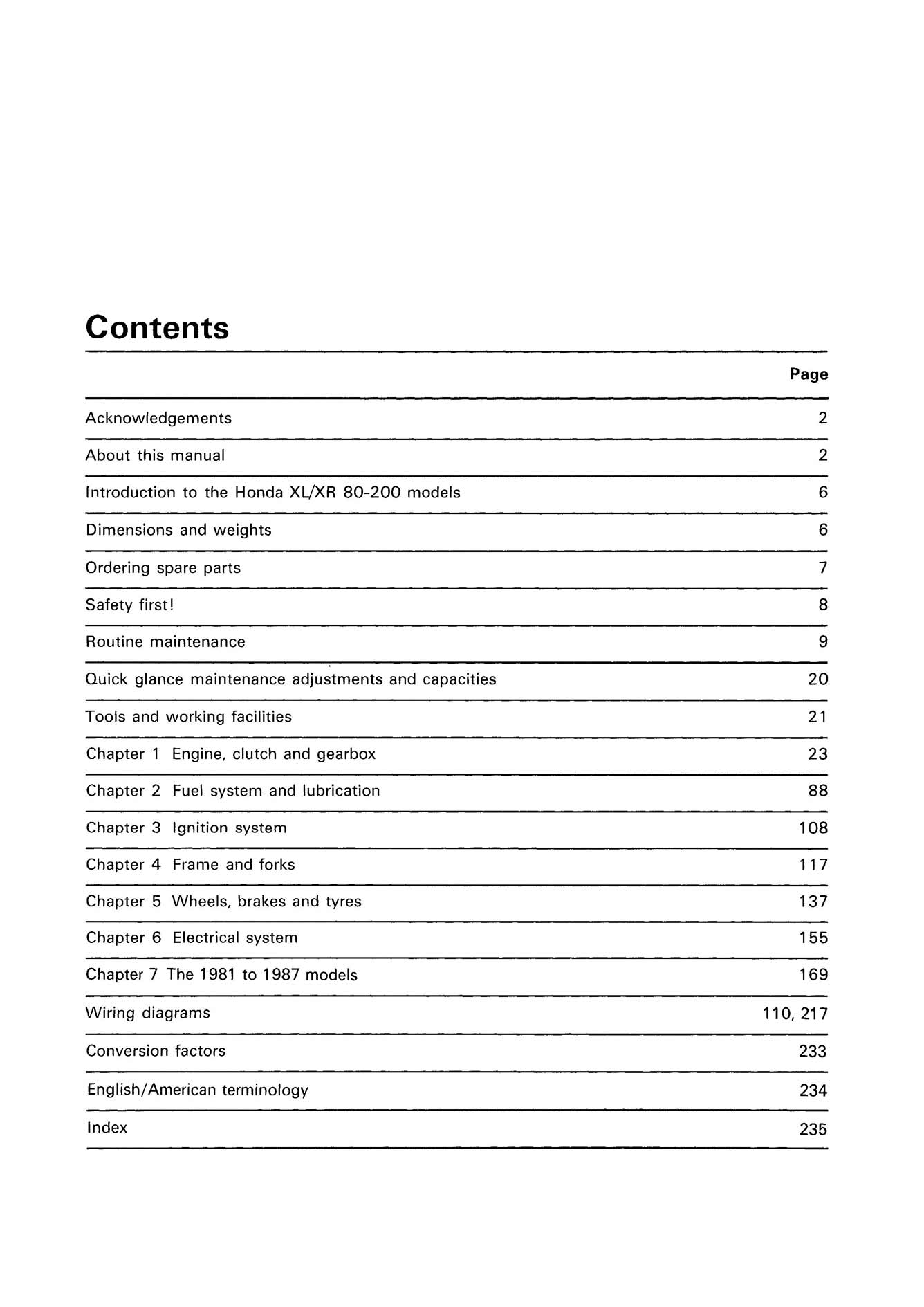 Honda XL/XR 80, 100, 125, 185 & 200 2-valve Models (1978-1987) Haynes Repair Manual
