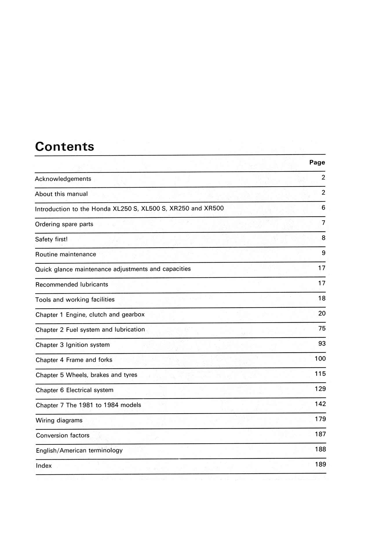 Honda XL/XR 250 & 500 (1978-1984) Haynes Repair Manual