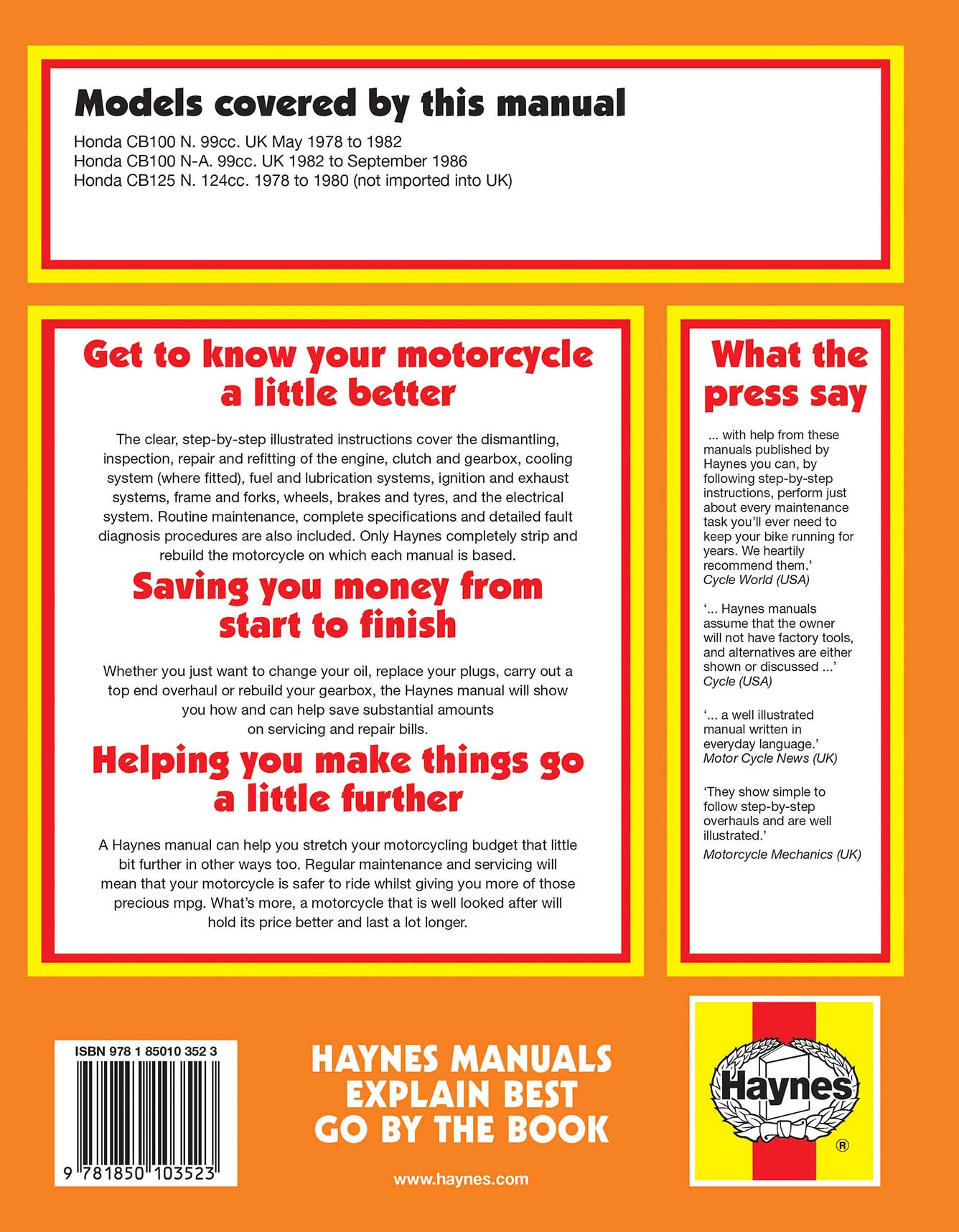 Honda CB100N & CB125N (1978-1982) Haynes Repair Manual