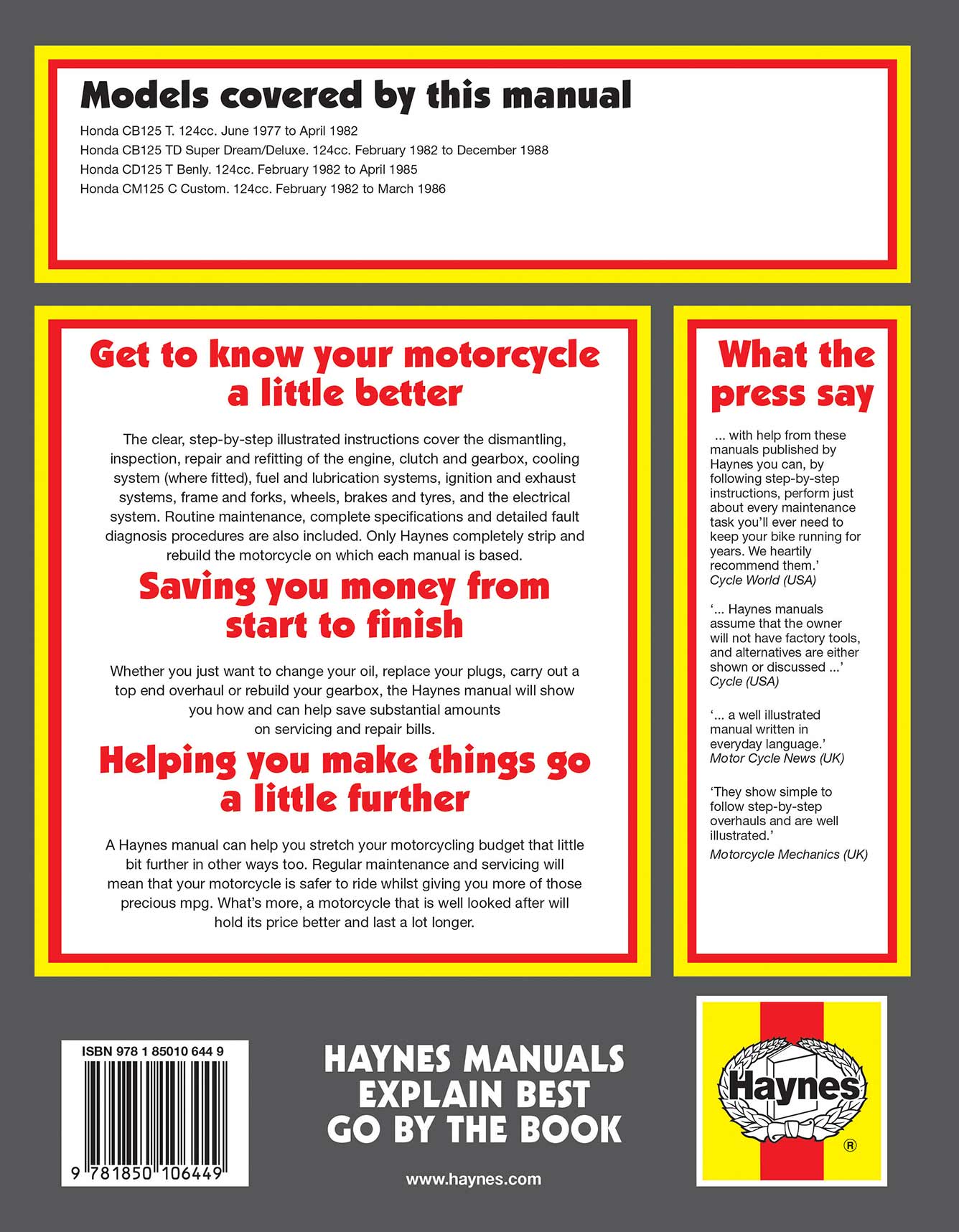 Honda CB/CD125T & CM125C Twins (1977-1988) Haynes Repair Manual