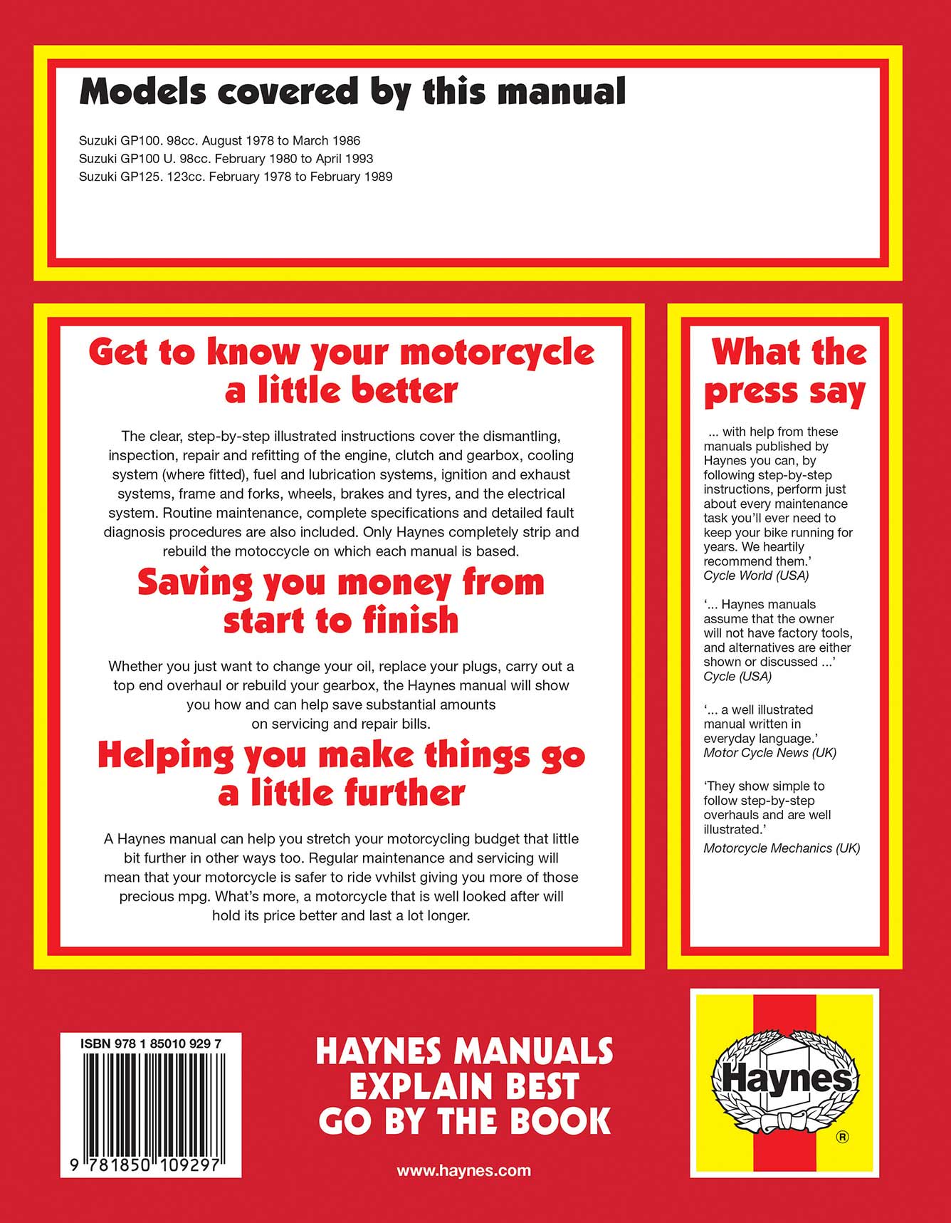 Suzuki GP100 & 125 Singles (1978-1993) Haynes Repair Manual