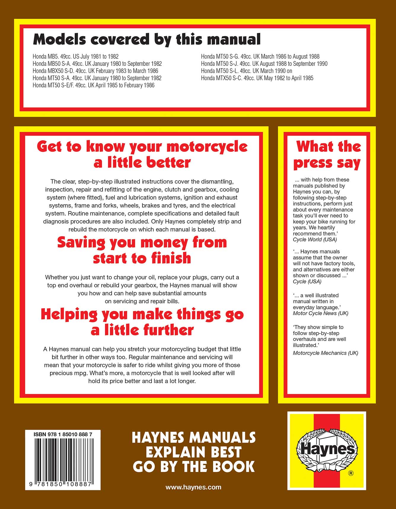 Honda MB, MBX, MT & MTX50 (1980-1993) Haynes Repair Manual