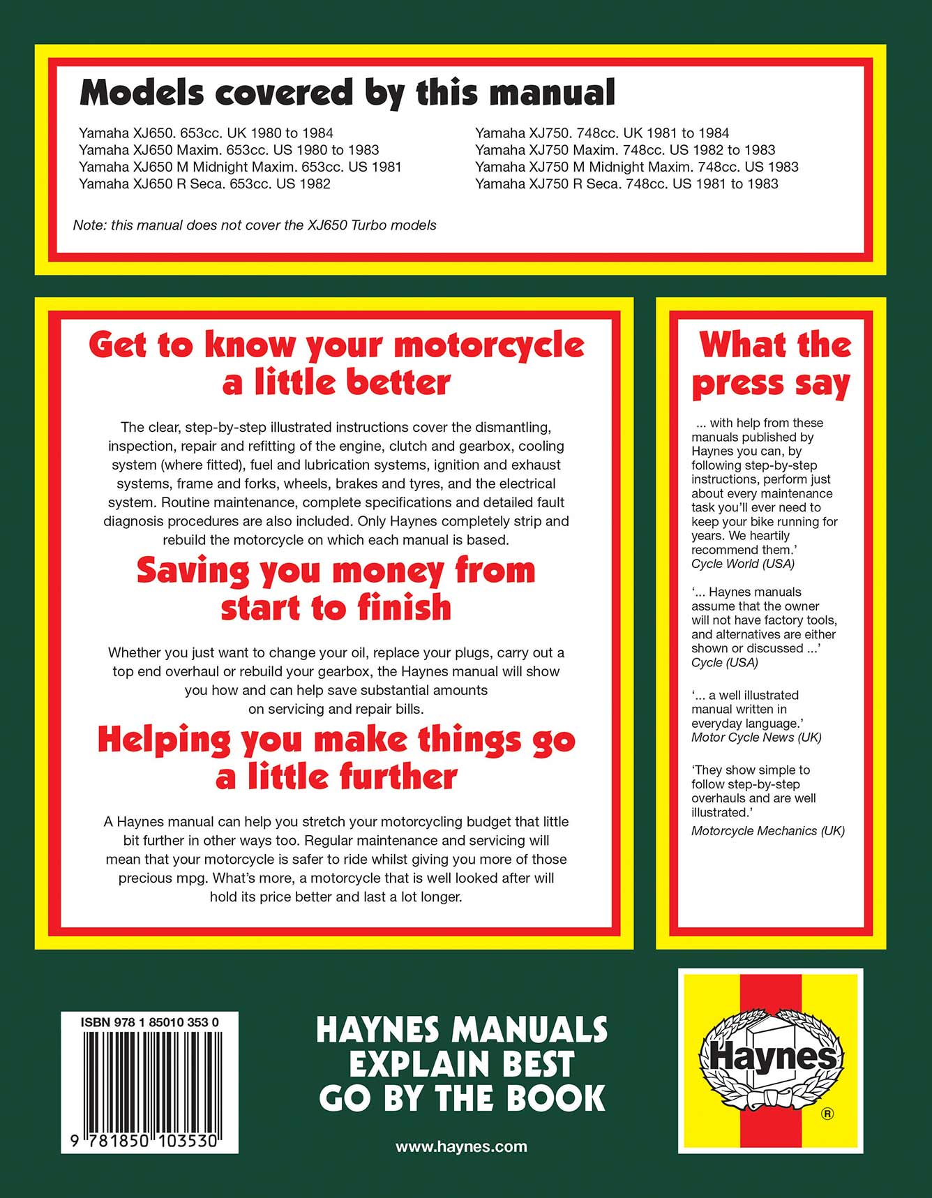 Yamaha XJ650 & 750 Fours (1980-1984) Haynes Repair Manual