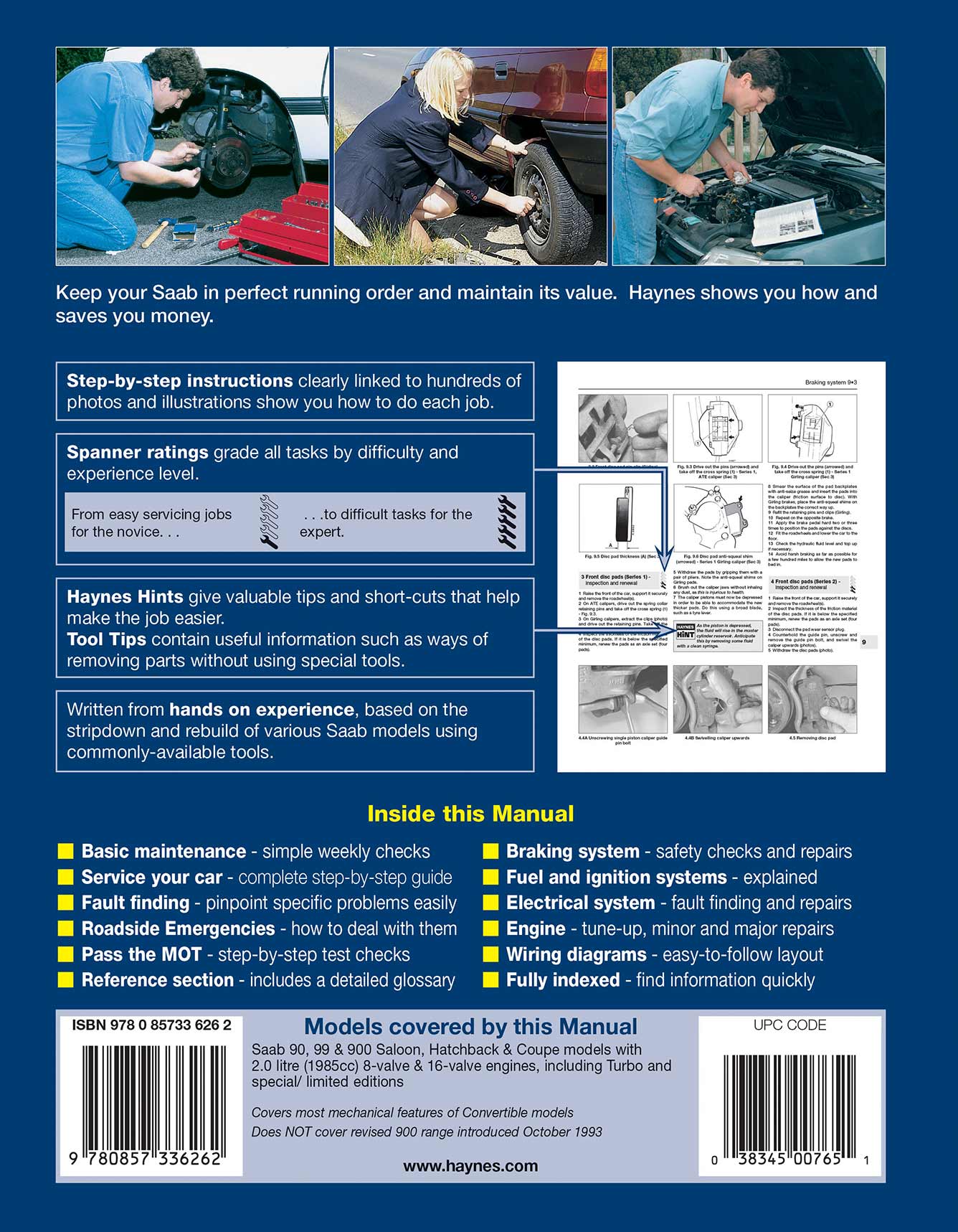 Saab 90, 99 & 900 Petrol (1979-Oct 1993) Haynes Repair Manual Printed Book Back Cover