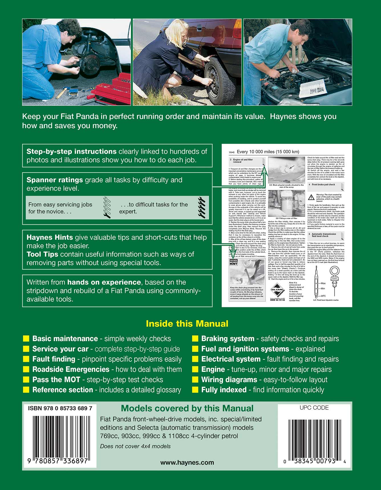 Fiat Panda (1981-1995) Haynes Repair Manual Printed Book Back Cover