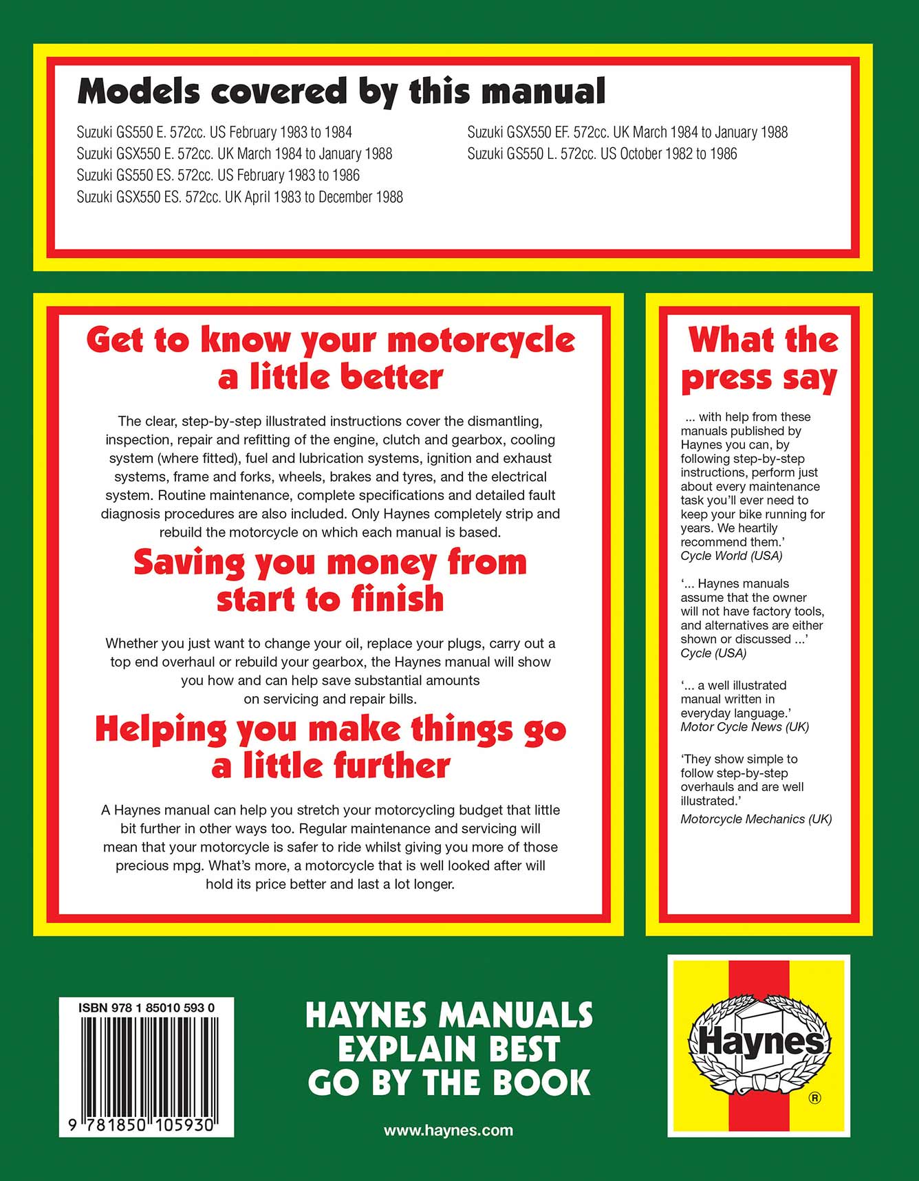 Suzuki GS/GSX550 4-valve Fours (1983-1988) Haynes Repair Manual