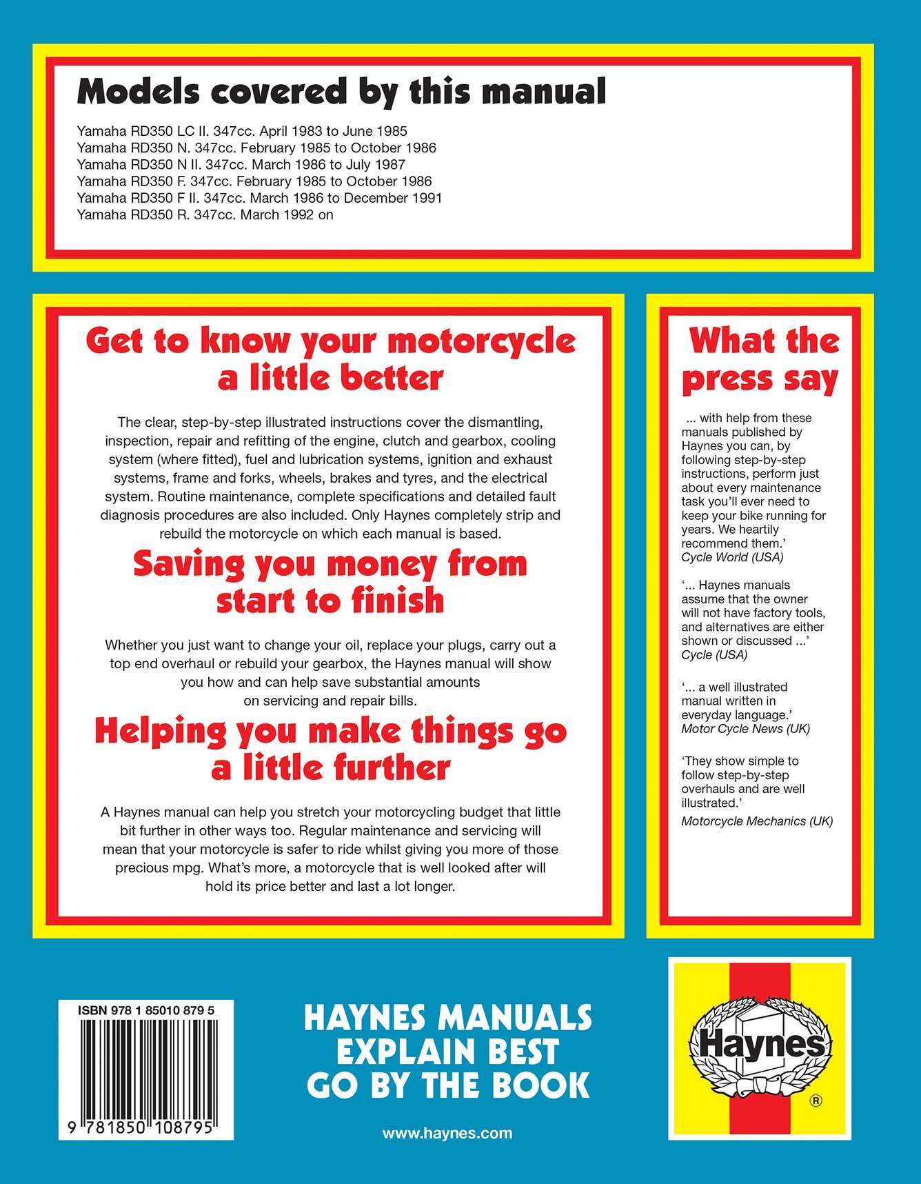 Yamaha RD350 YPVS Twins (1983-1995) Haynes Repair Manual