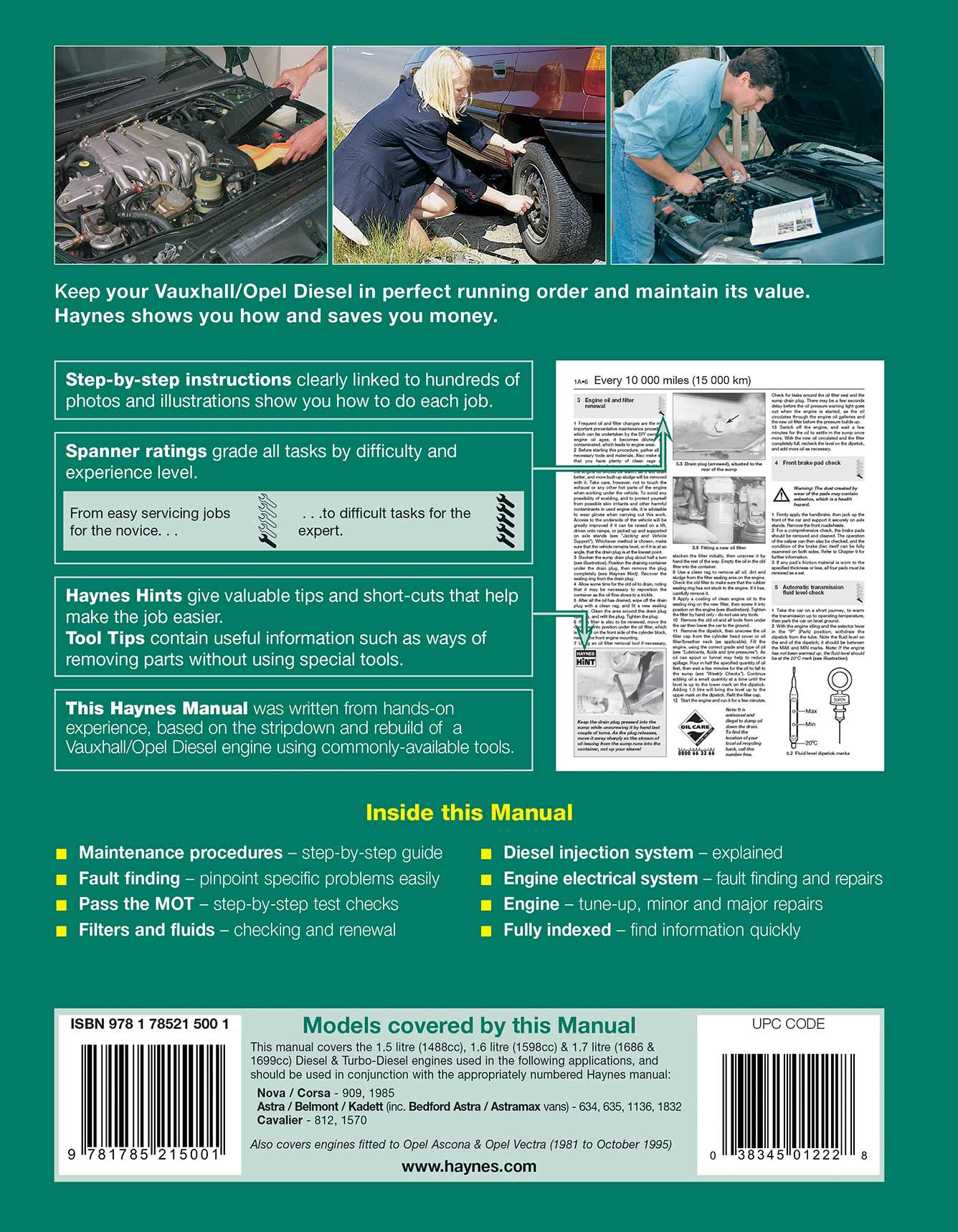 Vauxhall/Opel 1.5, 1.6 & 1.7 litre Diesel Engine (1982-1996) Haynes Repair Manual