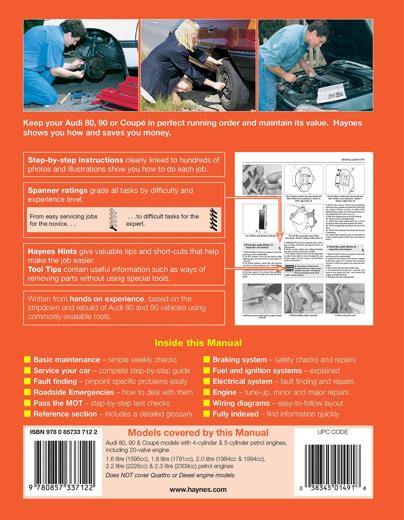 Audi 80, 90 & Coupe Petrol (Oct 1986-1990) Haynes Repair Manual Printed Book Back Cover