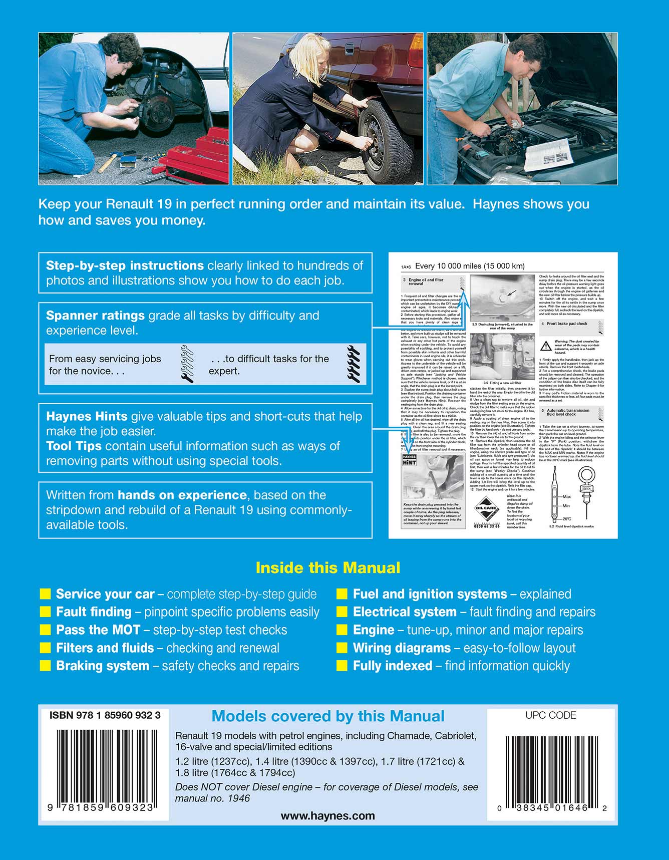 Renault 19 Petrol (1989-1996) Haynes Repair Manual Printed Book Back Cover