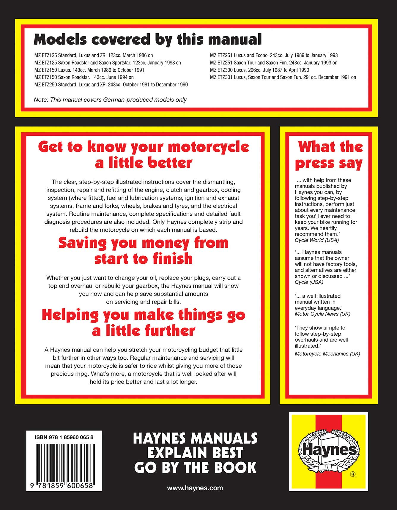 MZ ETZ Models (1981-1995) Haynes Repair Manual