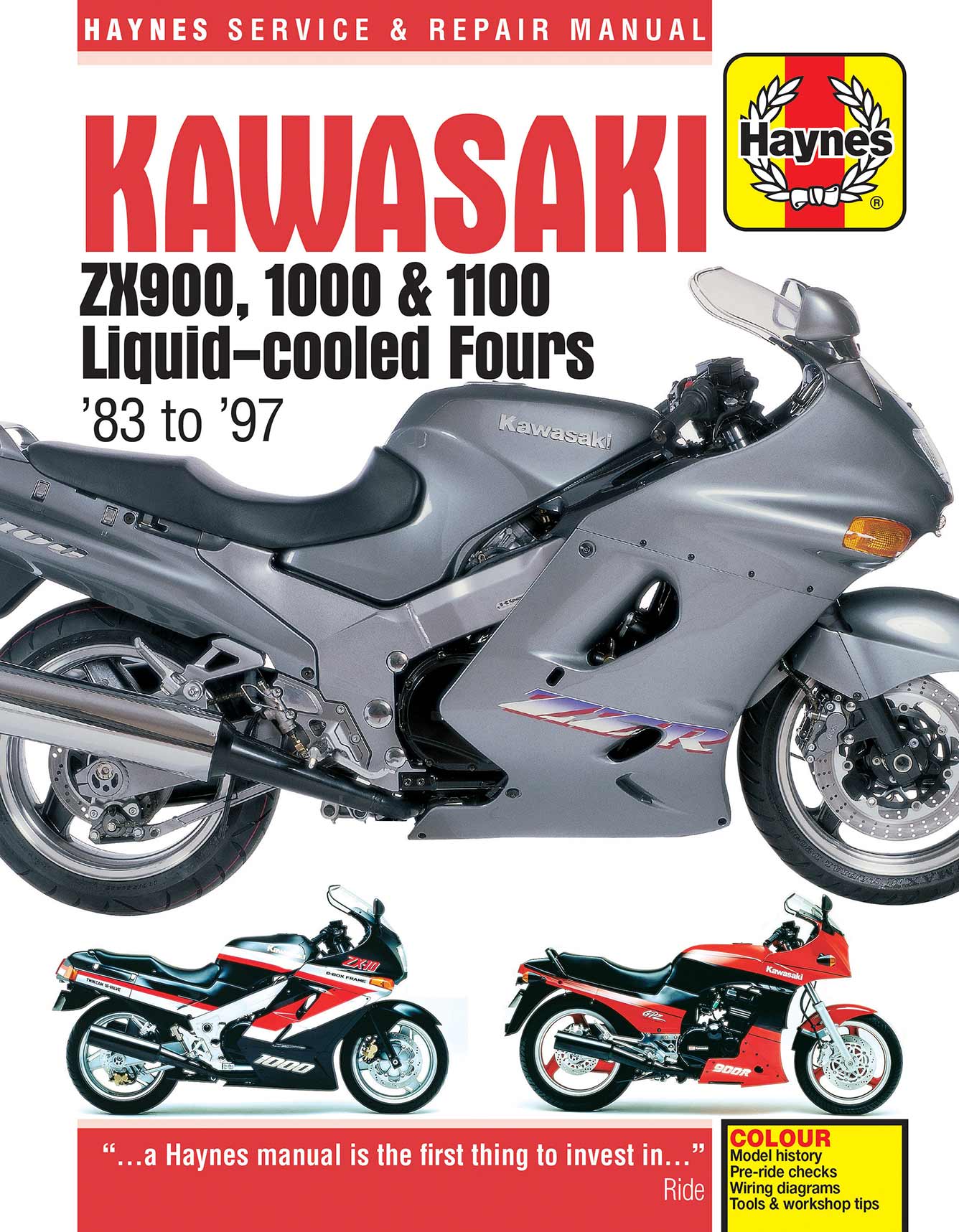 Kawasaki ZX900, 1000 & 1100 Liquid-cooled Fours (1983-1997) Haynes Repair Manual Printed Book Front Cover
