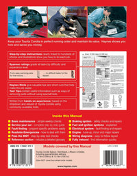 Toyota Corolla Petrol (Sept 1987-Aug 1992) Haynes Repair Manual Printed Book Back Cover