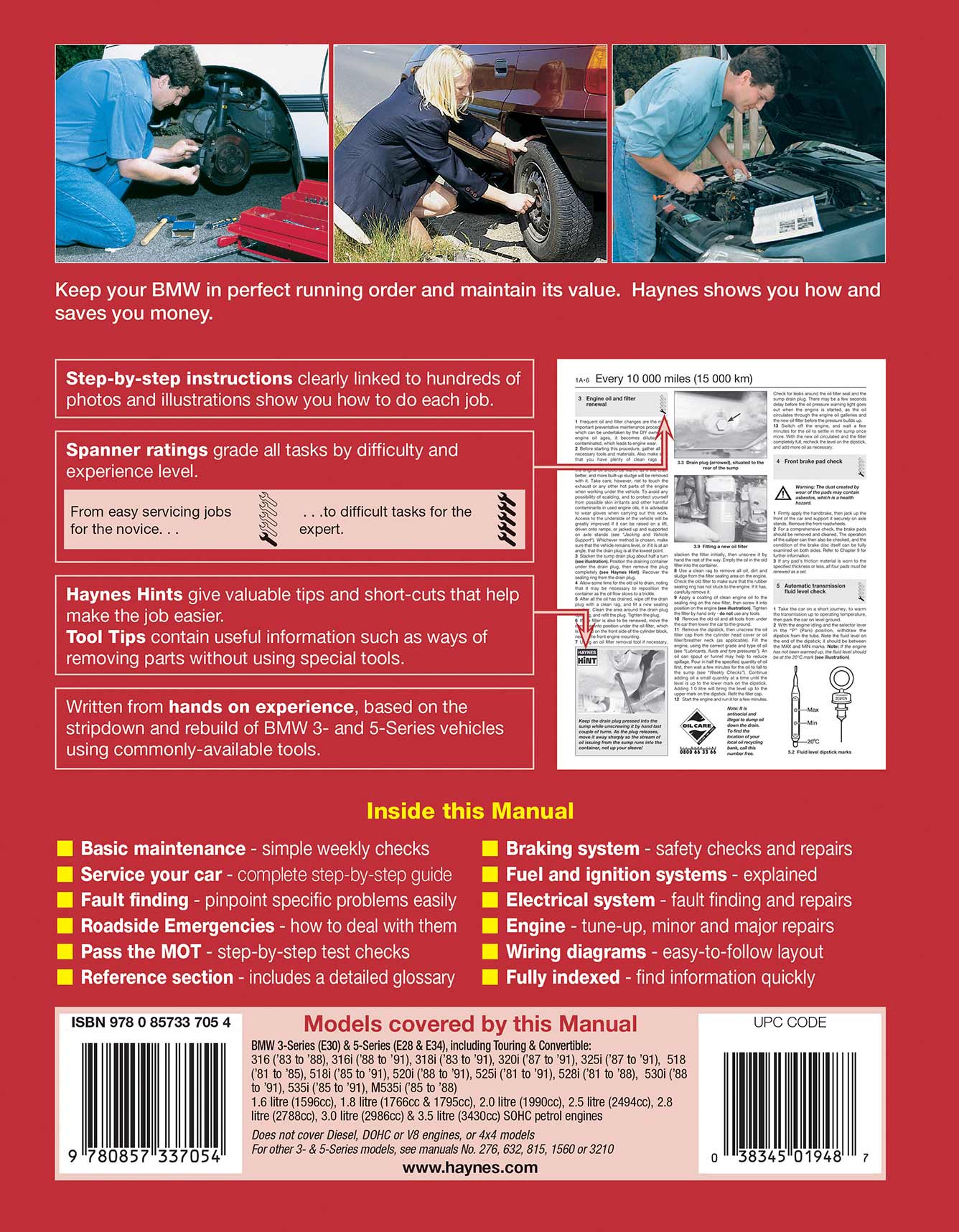 BMW 3- & 5-Series Petrol (1981-1991) Haynes Repair Manual Printed Book Back Cover