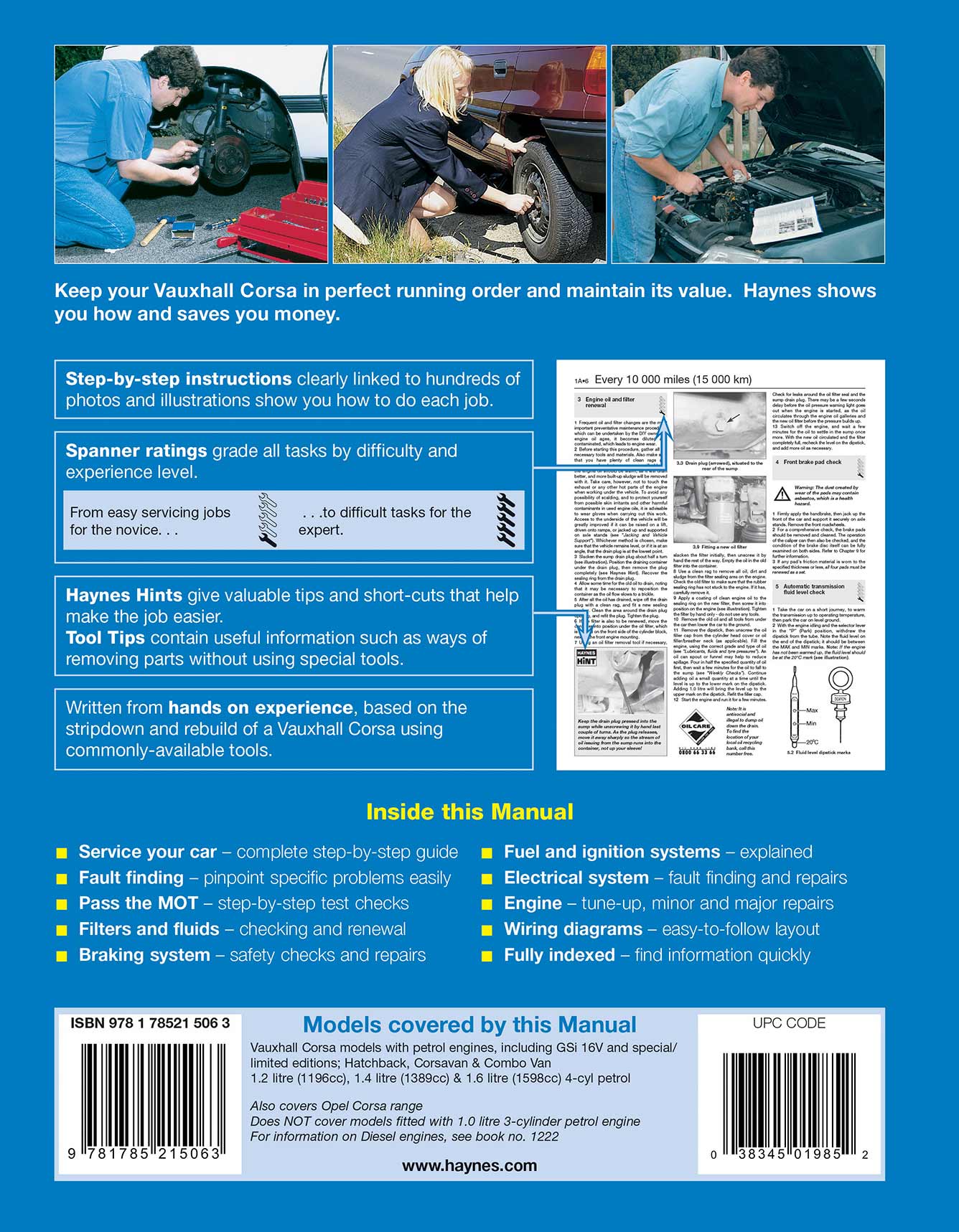 Vauxhall Corsa Petrol (Mar 1993-1997) Haynes Repair Manual Printed Book Back Cover