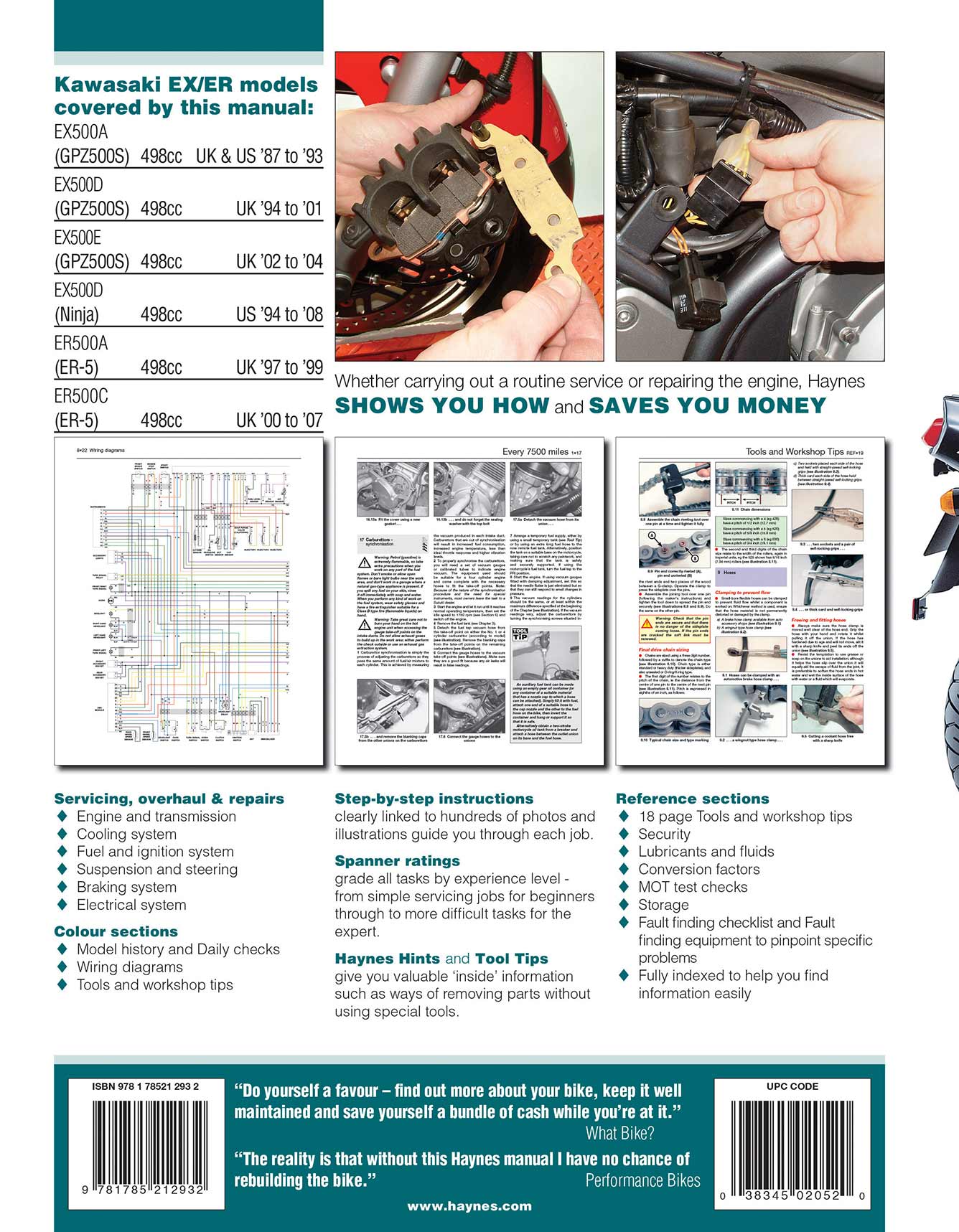 Kawasaki EX500 (GPZ500S) & ER500 (ER-5) (1987-2008) Haynes Repair Manual