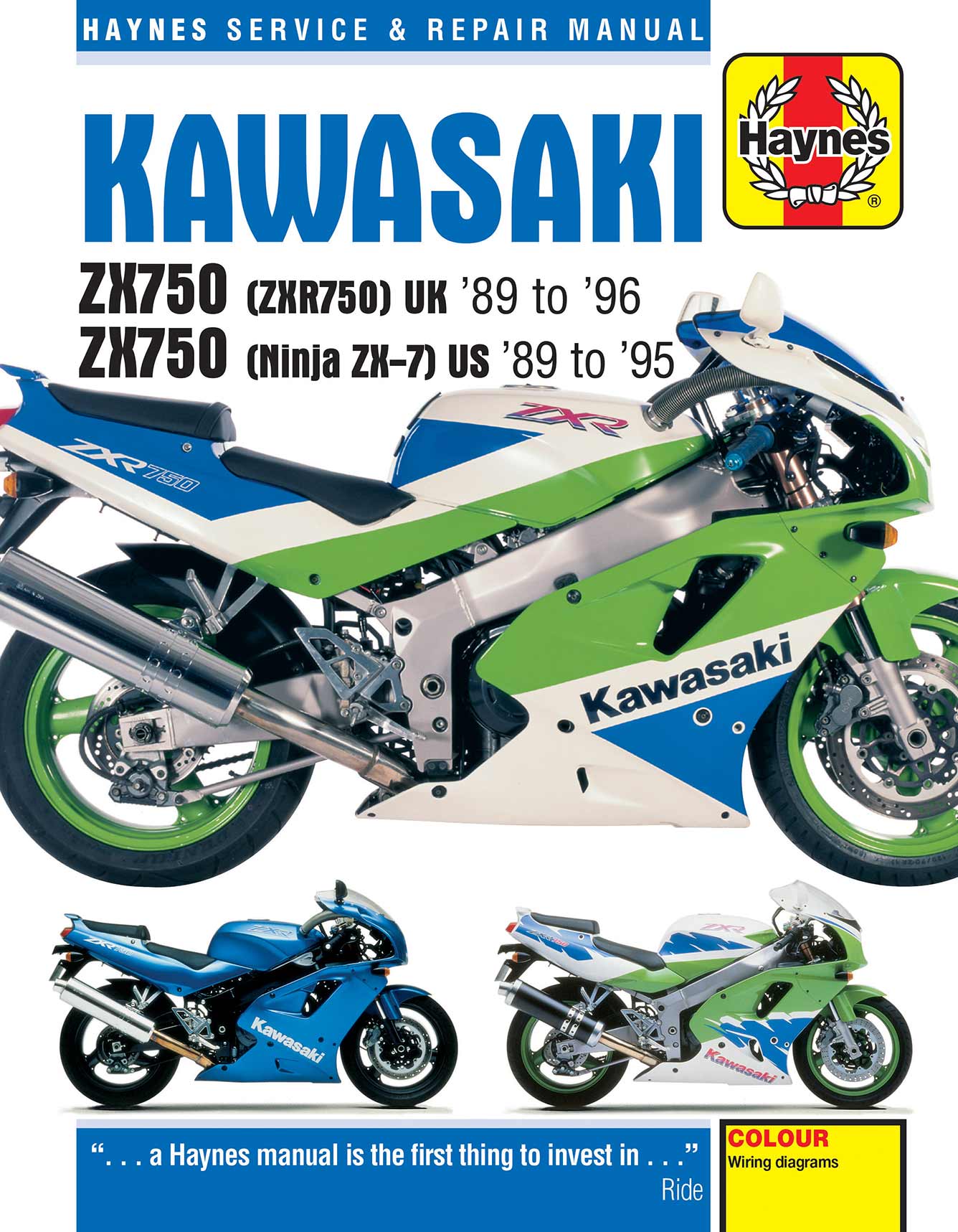 Kawasaki ZX750 (Ninja ZX-7 & ZXR750) Fours (1989-1996) Haynes Repair Manual Printed Book Front Cover