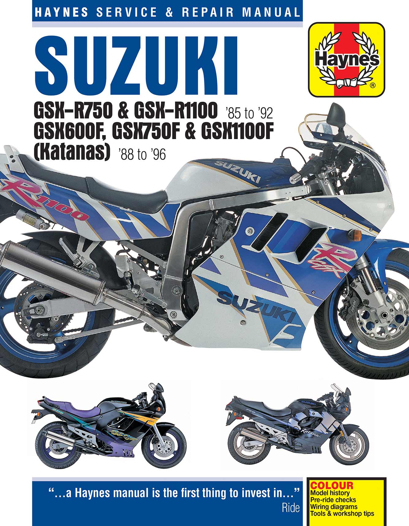Suzuki GSX-R750 & GSX-R1100 (1986-1992), GSX600F & GSX1100F Katanas (1988-1996), GSX750F Katana (1989-1996) Haynes Repair Manual Printed Book Front Cover