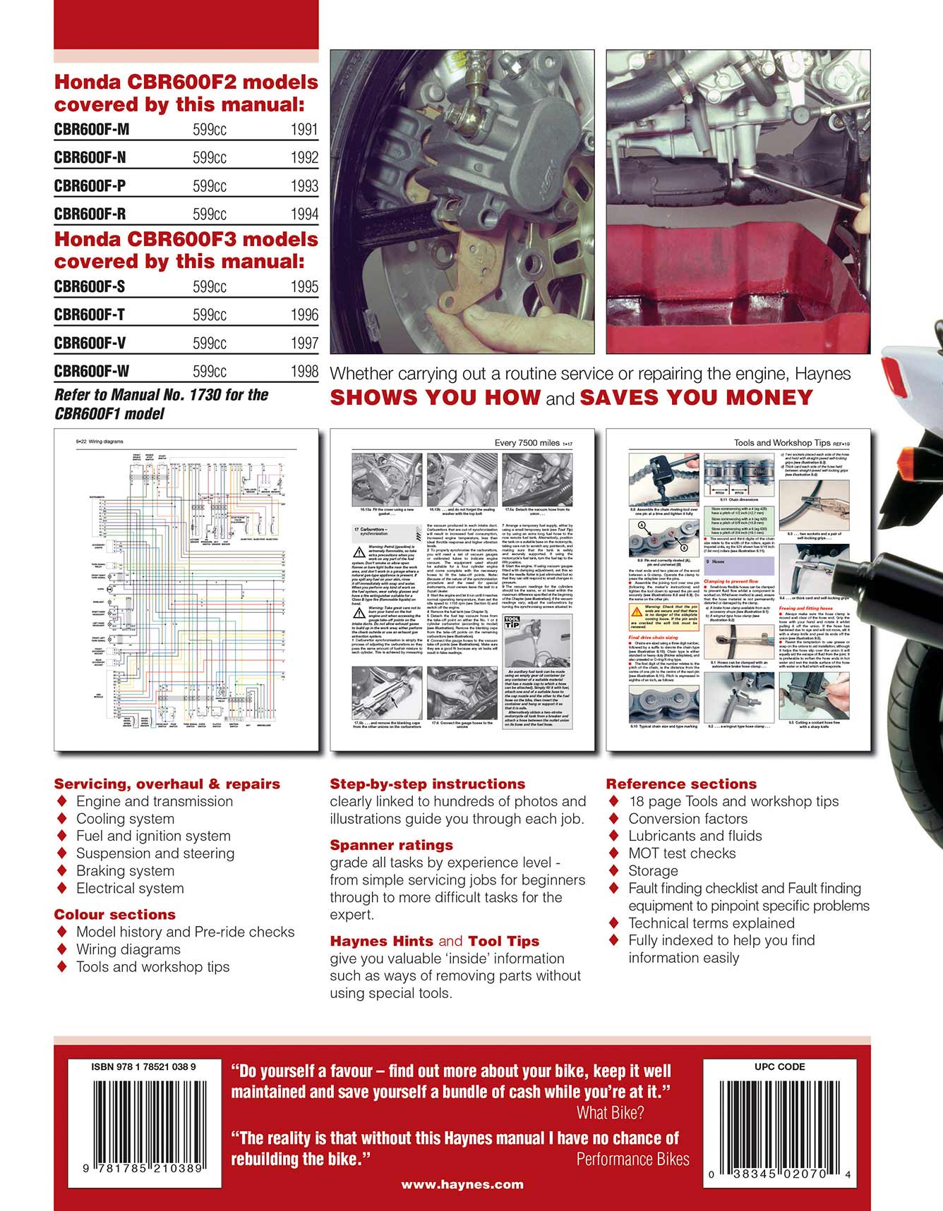 Honda CBR600F2 & F3 Fours (1991-1998) Haynes Repair Manual Printed Book Back Cover