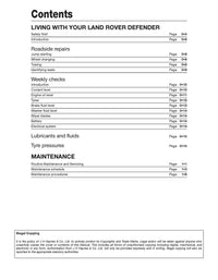 Land Rover 90, 110 & Defender Diesel (1983-2007) Haynes Repair Manual Printed Book Table of Contents