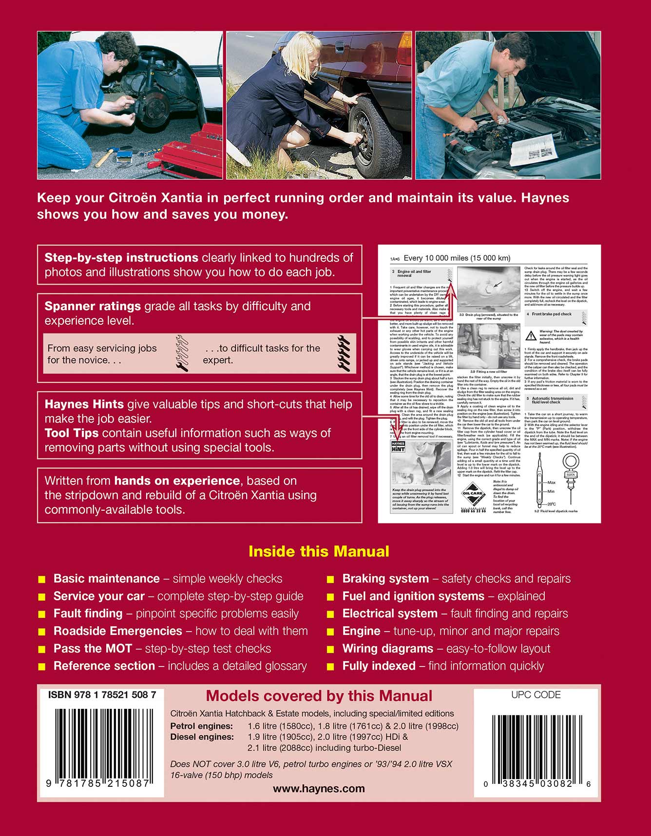 Citroen Xantia Petrol & Diesel (1993-2001) Haynes Repair Manual Printed Book Back Cover