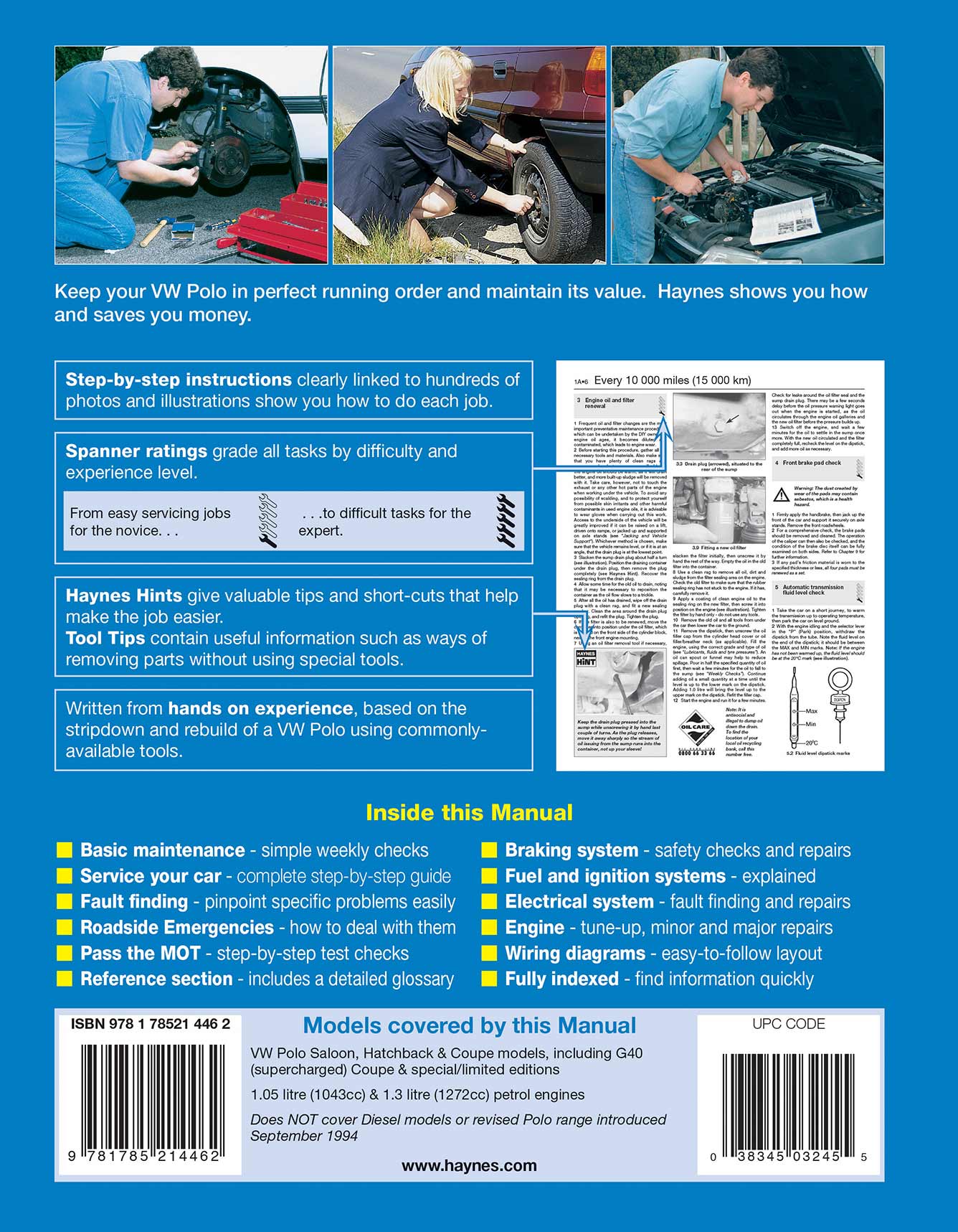 Volkswagen Polo Petrol (Nov 1990-Aug 1994) Haynes Repair Manual Printed Book Back Cover