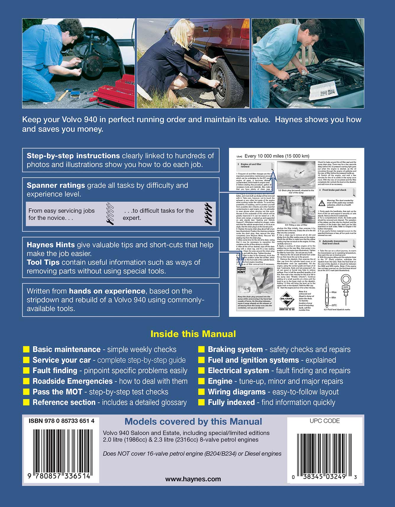 Volvo 940 Petrol (1990-1998) Haynes Repair Manual Printed Book Back Cover