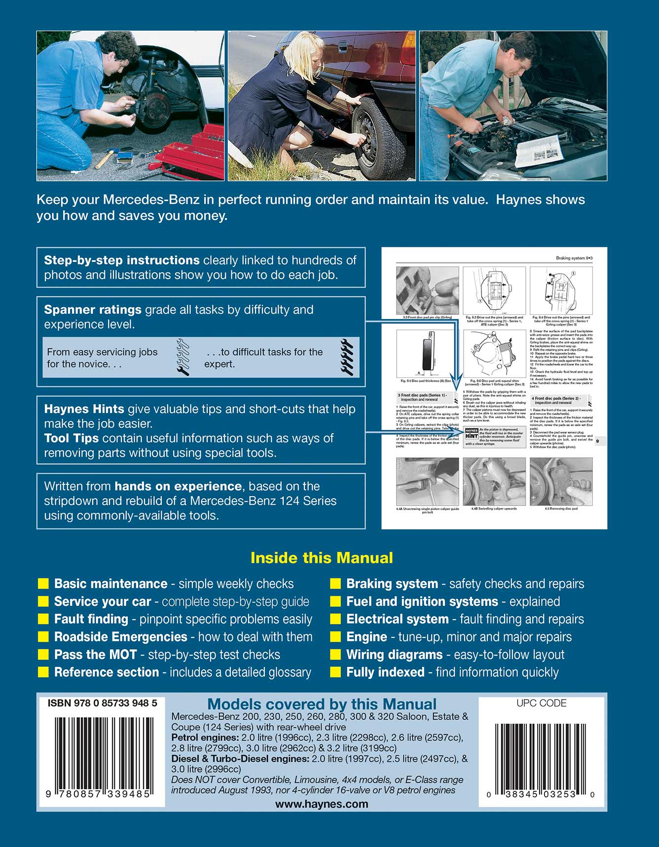 Mercedes-Benz 124 Series Petrol & Diesel (1985-Aug 1993) Haynes Repair Manual Printed Book Back Cover