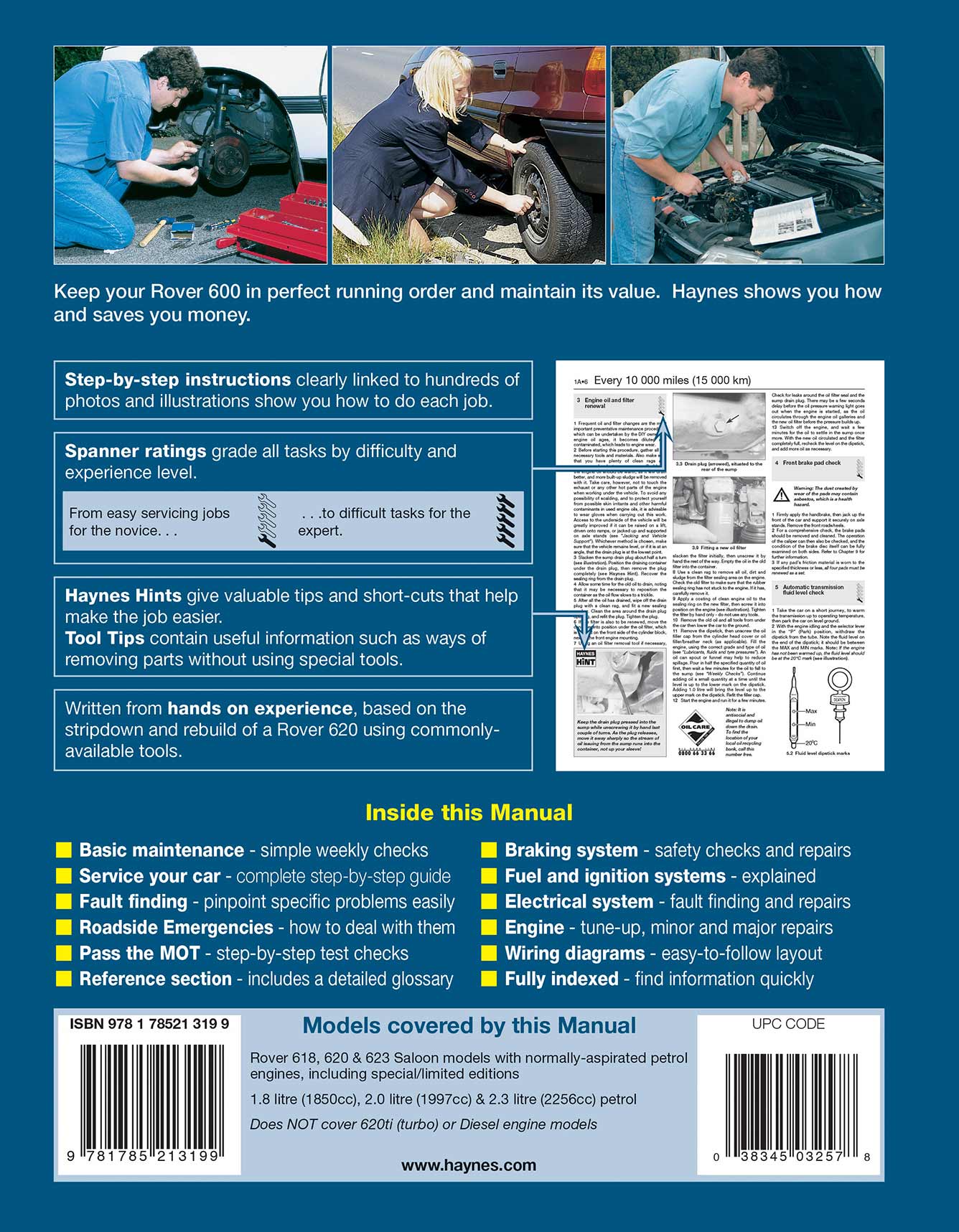 Rover 618, 620 & 623 Petrol (1993-1997) Haynes Repair Manual Printed Book Back Cover