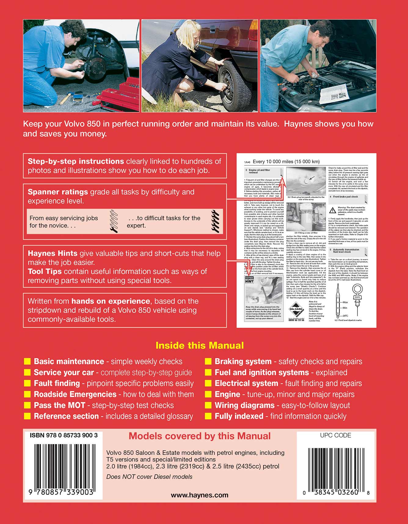 Volvo 850 Petrol (1992-1996) Haynes Repair Manual Printed Book Back Cover