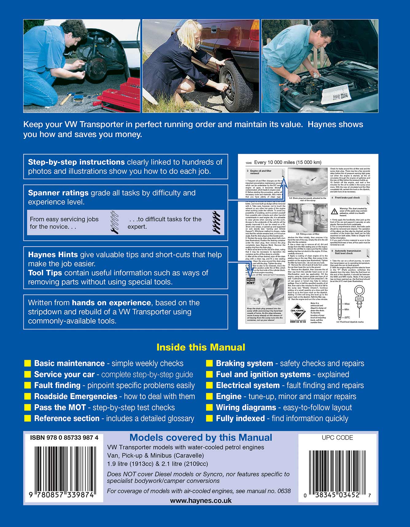 Volkswagen Transporter (water-cooled) Petrol (1982-1990) Haynes Repair Manual Printed Book Back Cover