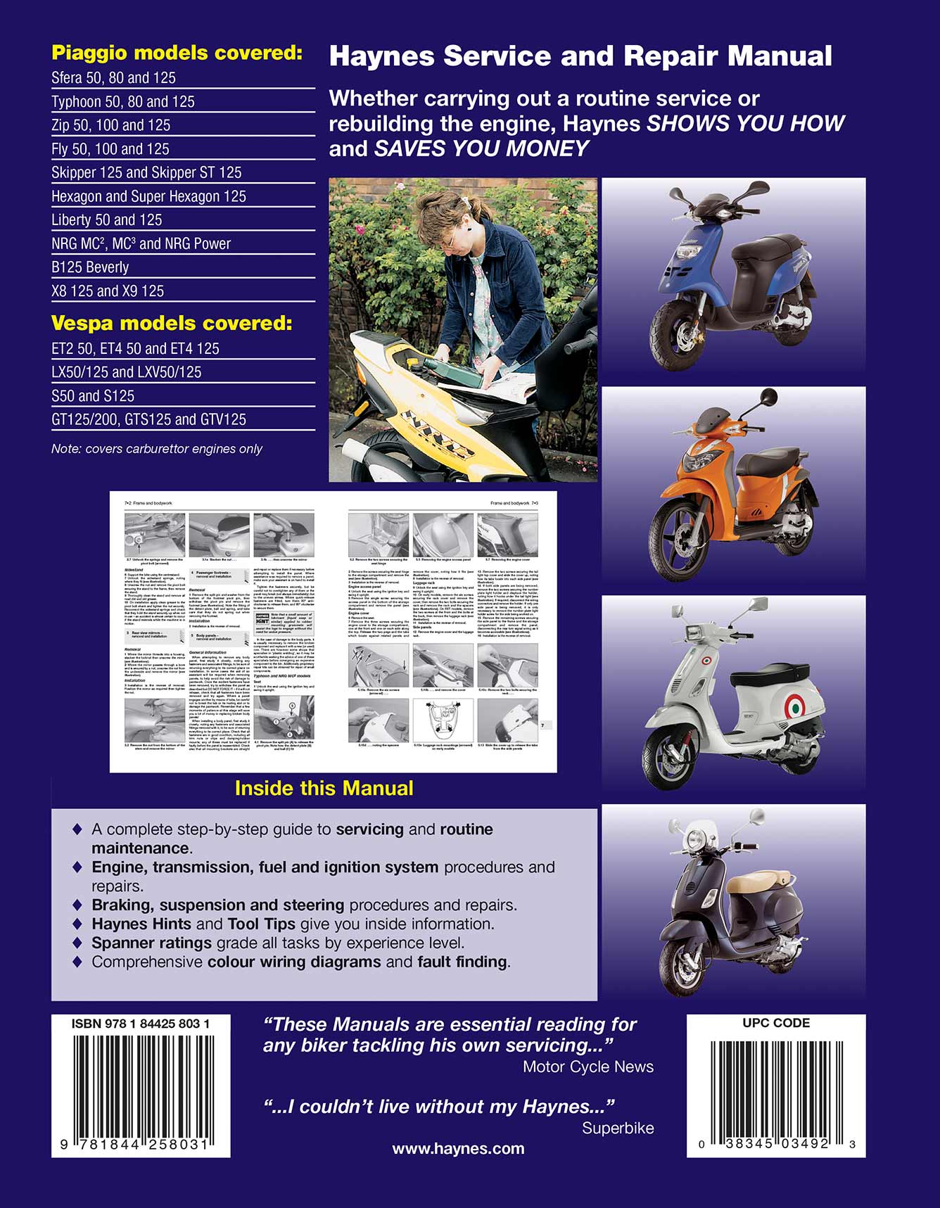 Piaggio & Vespa Scooters (1991-2009) Haynes Repair Manual