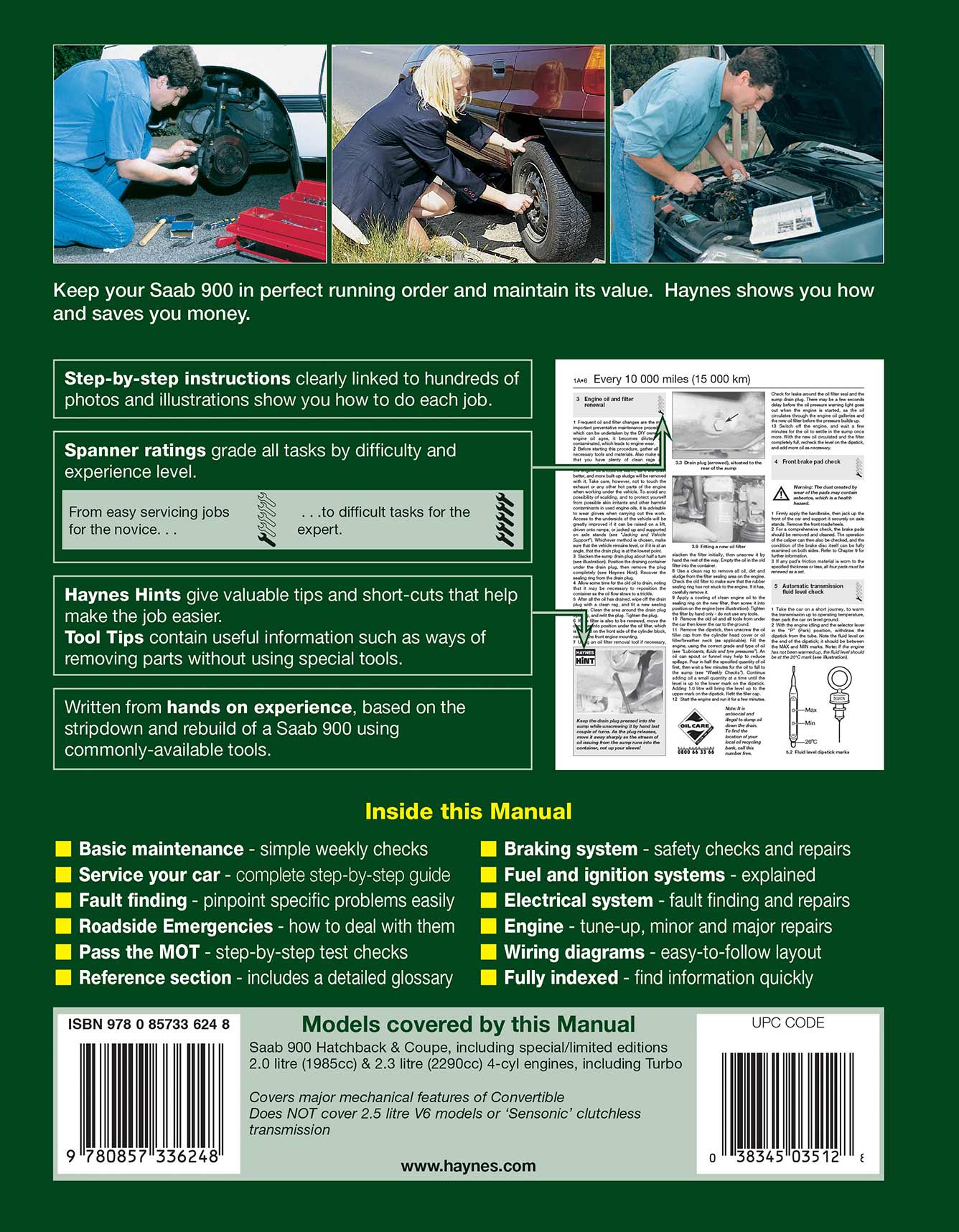 Saab 900 (Oct 1993-1998) Haynes Repair Manual Printed Book Back Cover