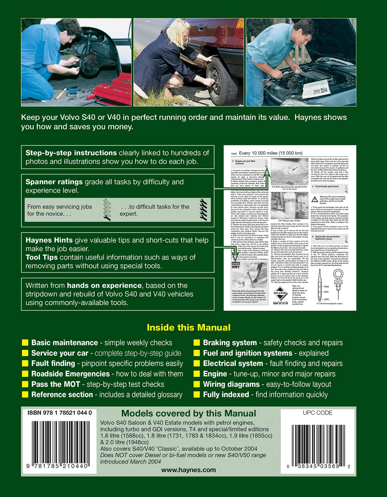 Volvo S40 & V40 Petrol (1996-Mar 2004) Haynes Repair Manual