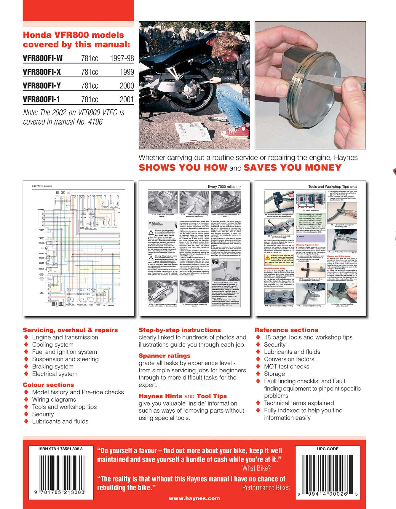 Honda VFR800 V-Fours (1997-2001) Haynes Repair Manual