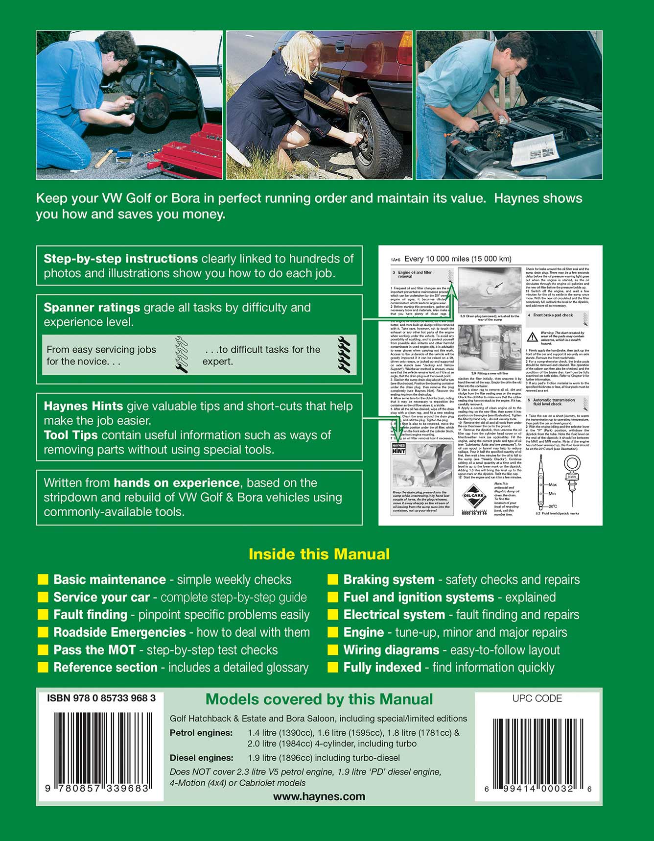 Volkswagen Golf & Bora Petrol & Diesel (April 1998-2000) Haynes Repair Manual