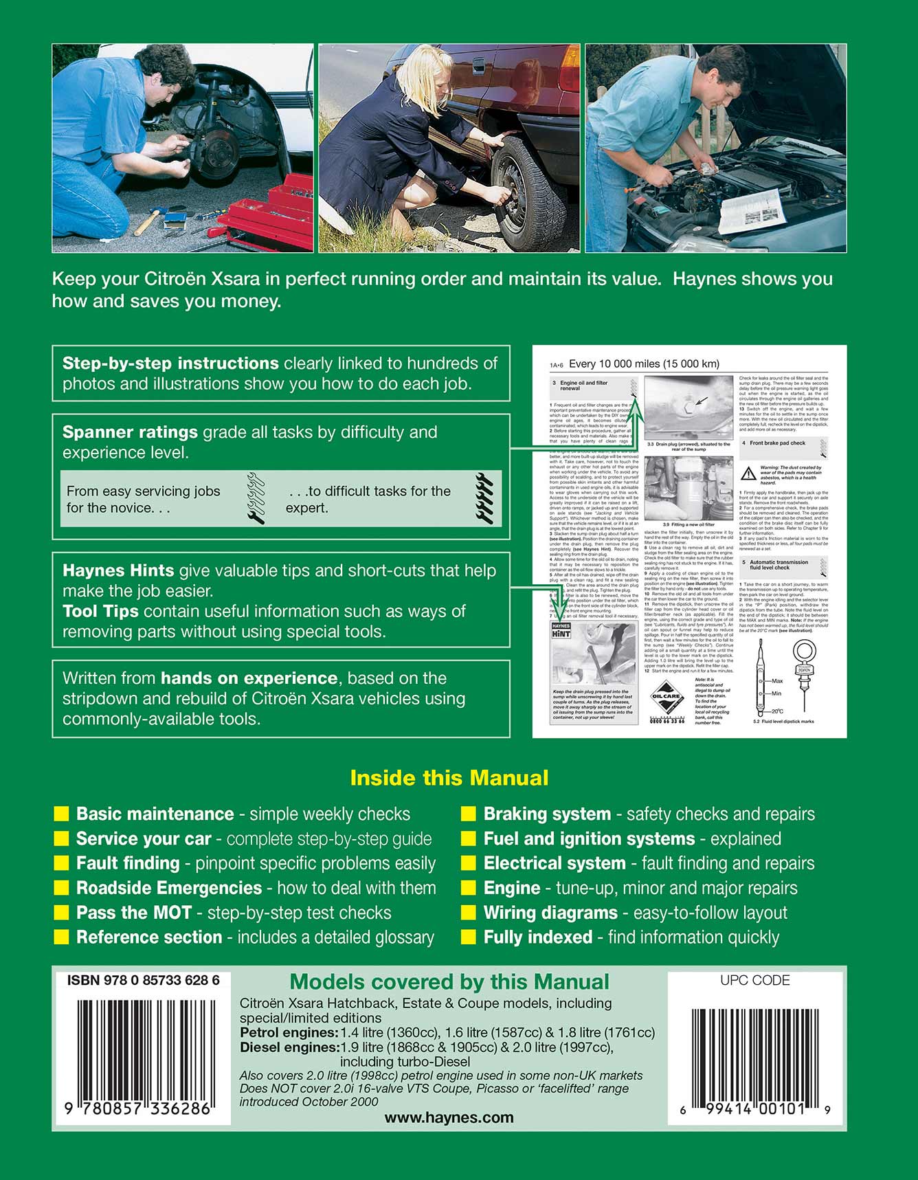 Citroen Xsara Petrol & Diesel (1997-Sept 2000) Haynes Repair Manual Printed Book Back Cover